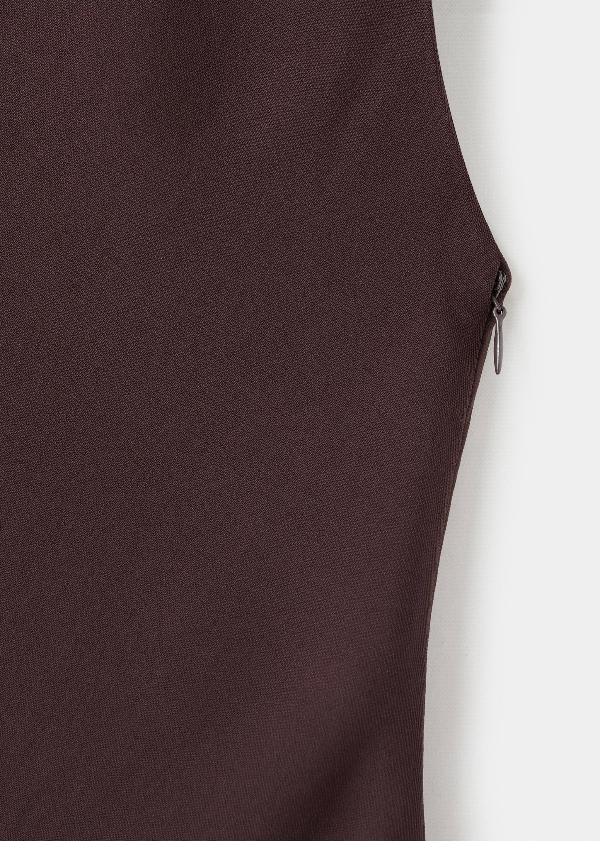 Close-up of a dark brown dress showing the side zip detail., Brown. Ref: 17025818-00.