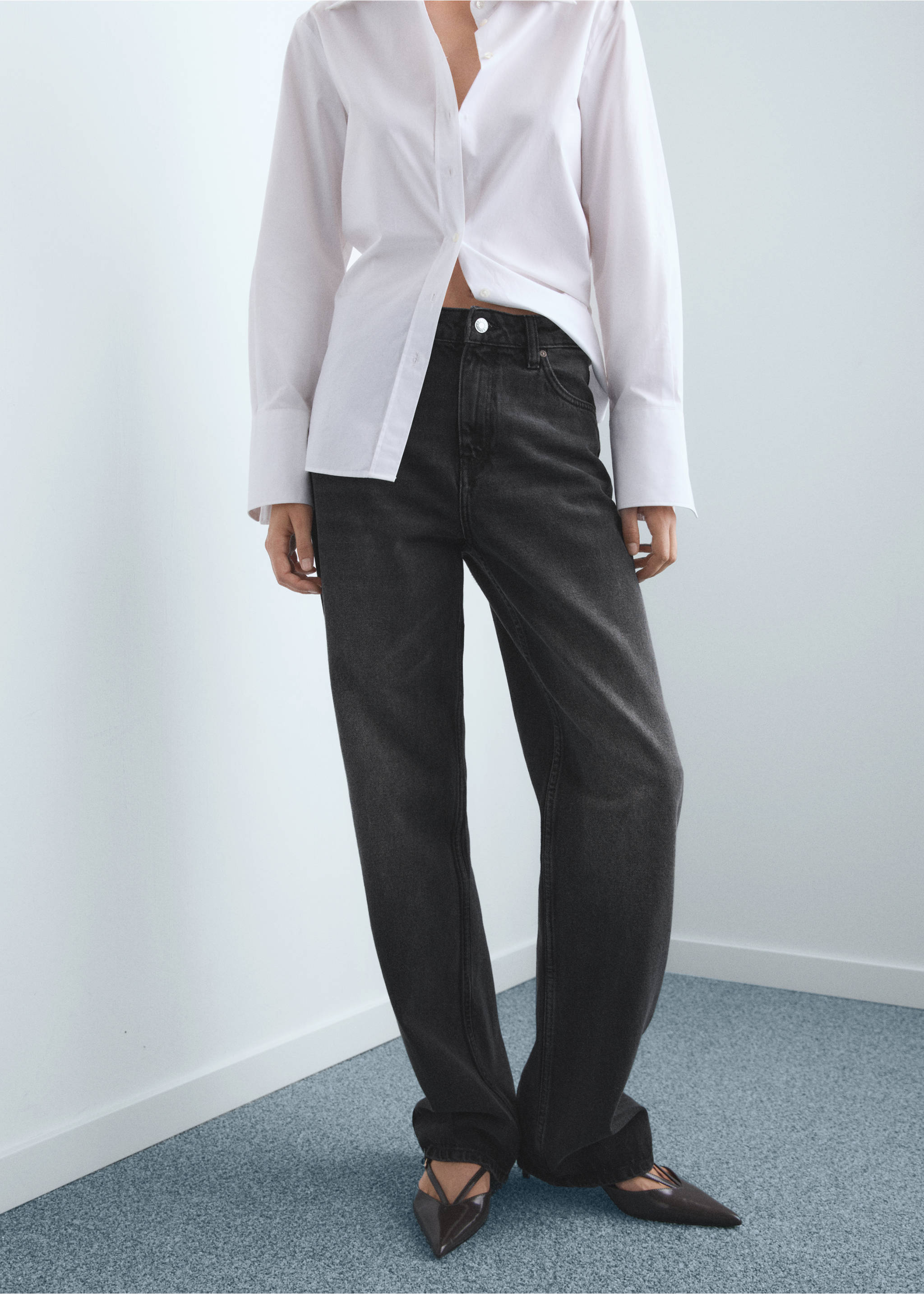 Miami medium-rise straight-fit jeans - Medium plane, Black denim. Ref: 17025826-00.