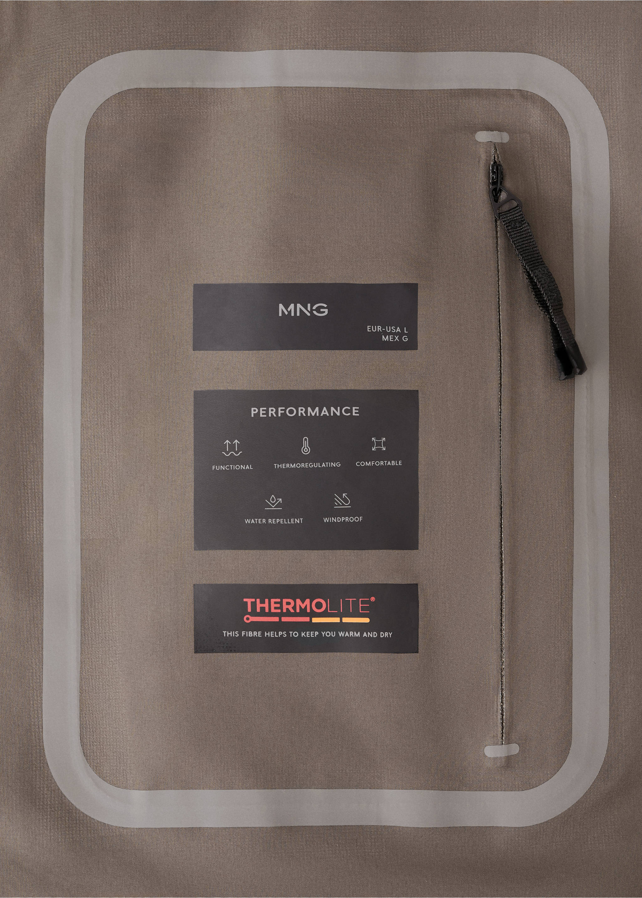 Water-repellent Thermolite® hooded jacket - Details of the article 4, Medium Brown. Ref: 17025969-00.