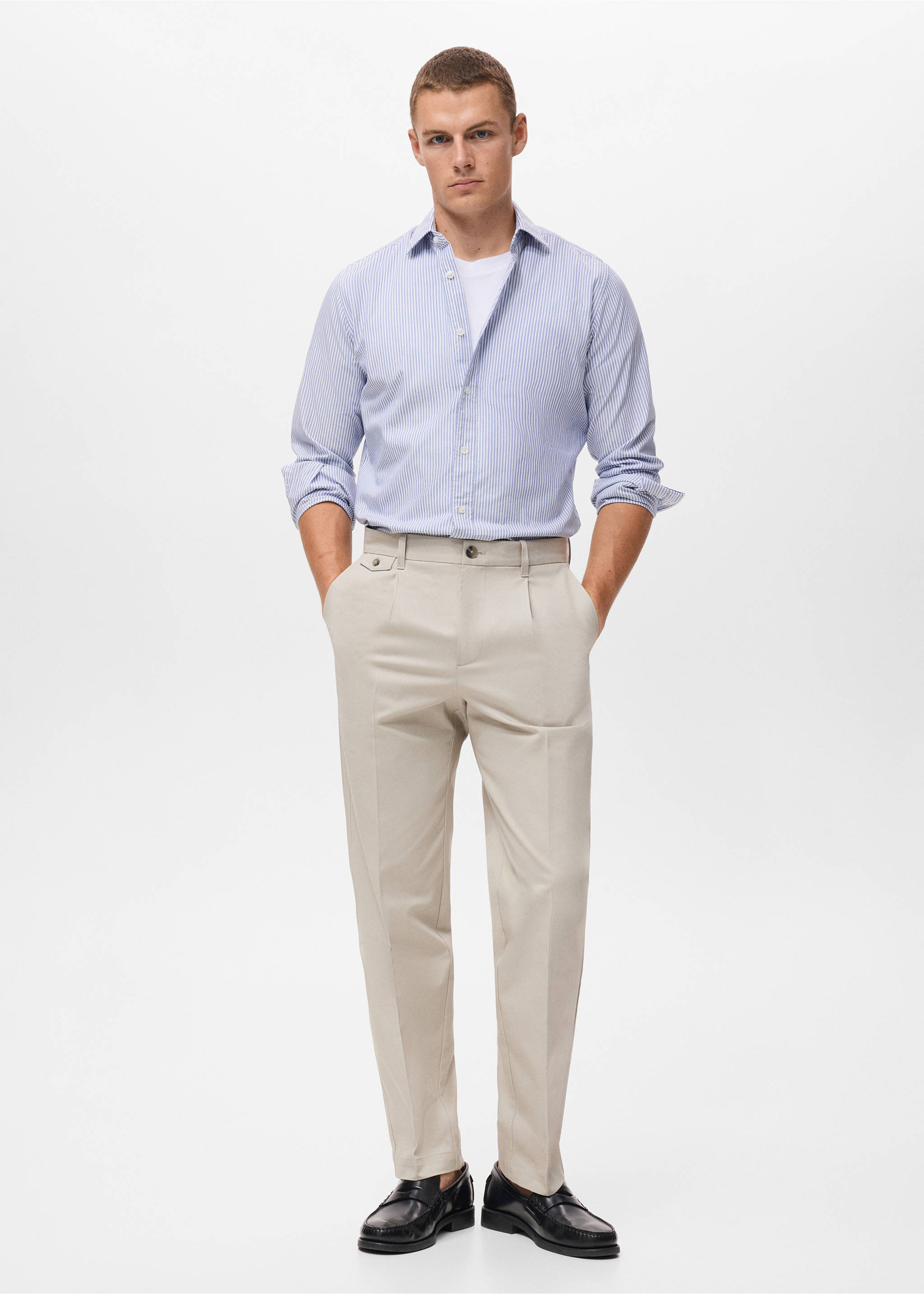 Regular fit pleated cotton trousers - General plane, Sand. Ref: 17025970-00.