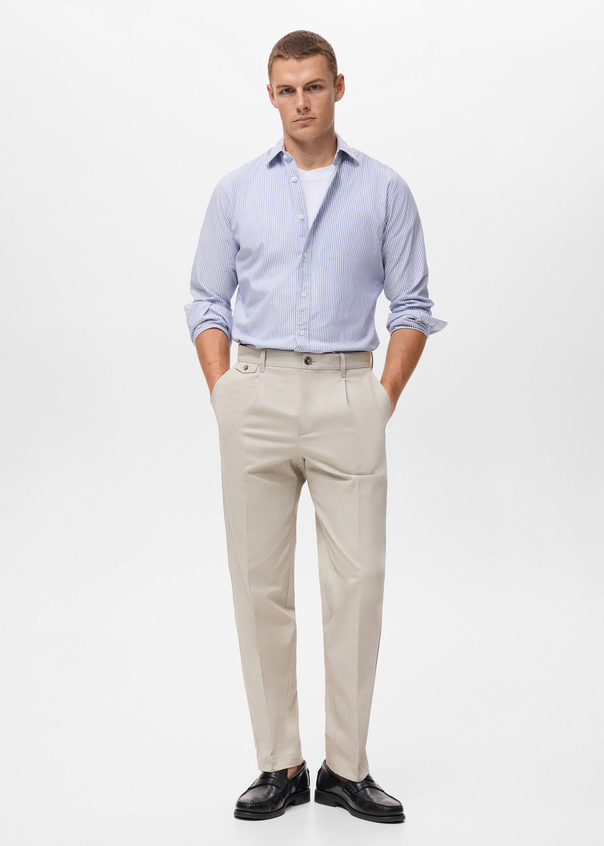 Regular fit pleated cotton trousers - General plane
