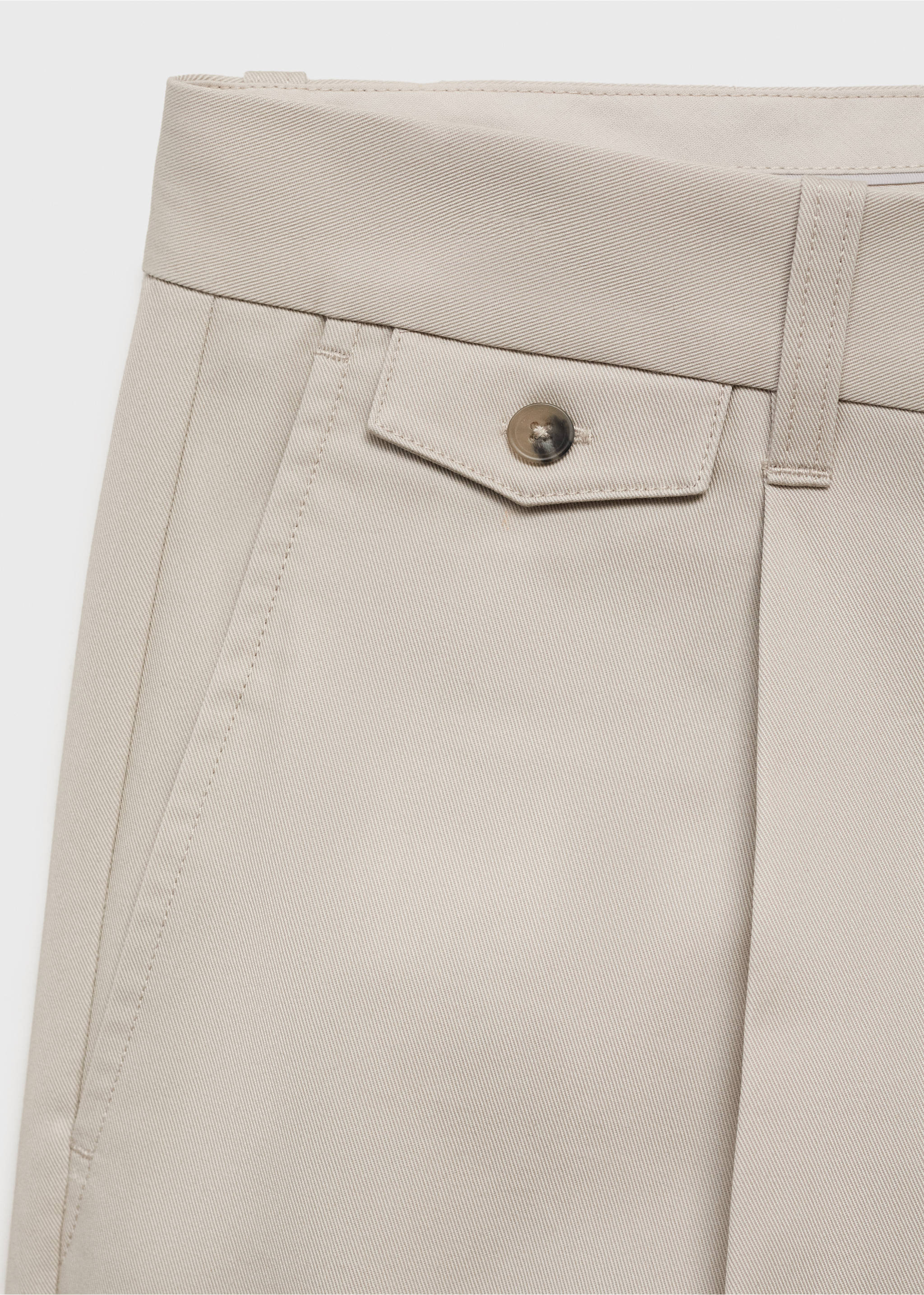 Regular fit pleated cotton trousers - Details of the article 8, Sand. Ref: 17025970-00.