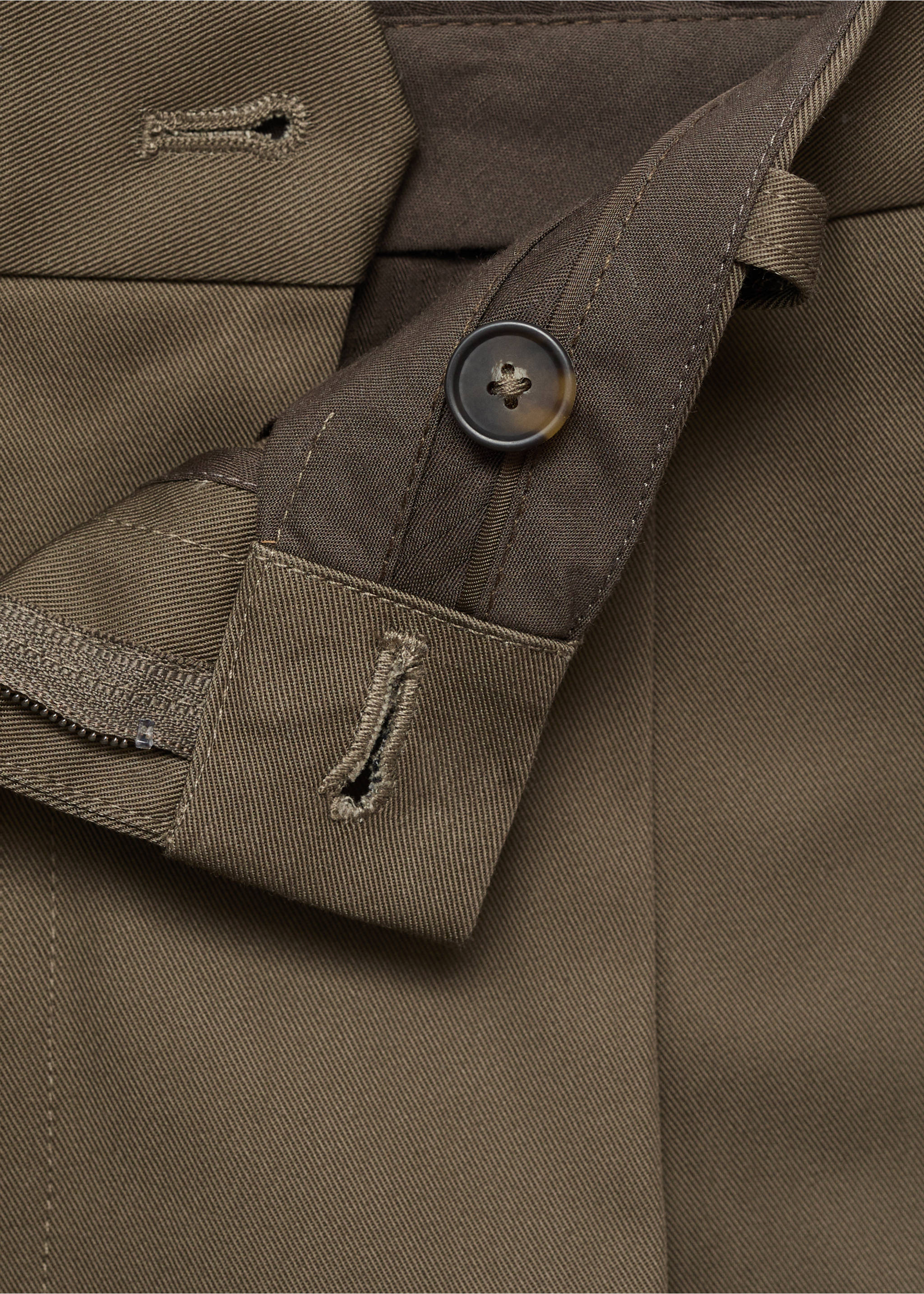 Regular fit pleated cotton trousers - Details of the article 8, Brown. Ref: 17025970-00.