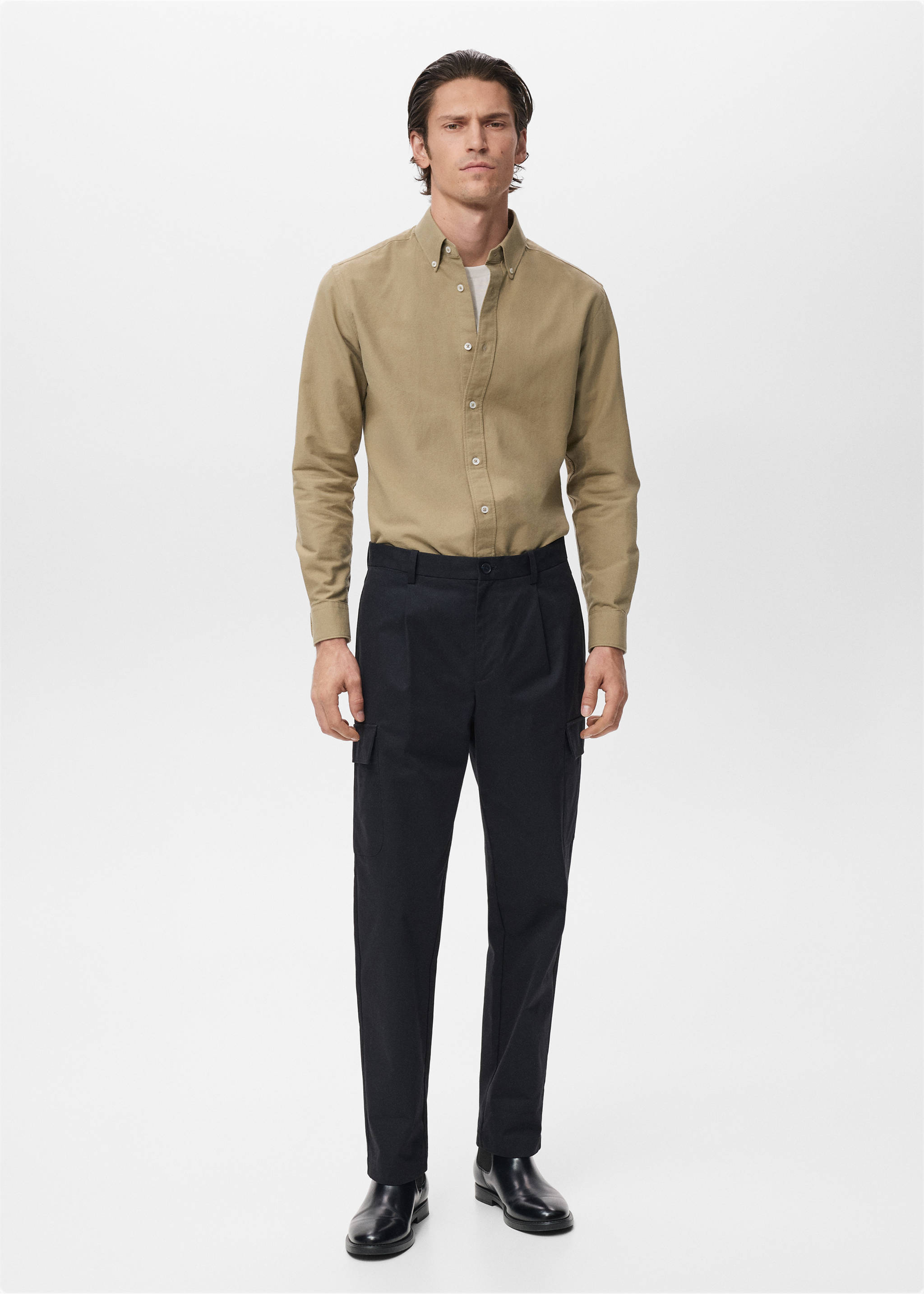 Regular fit cotton cargo trousers - General plane, Navy. Ref: 17025971-00.