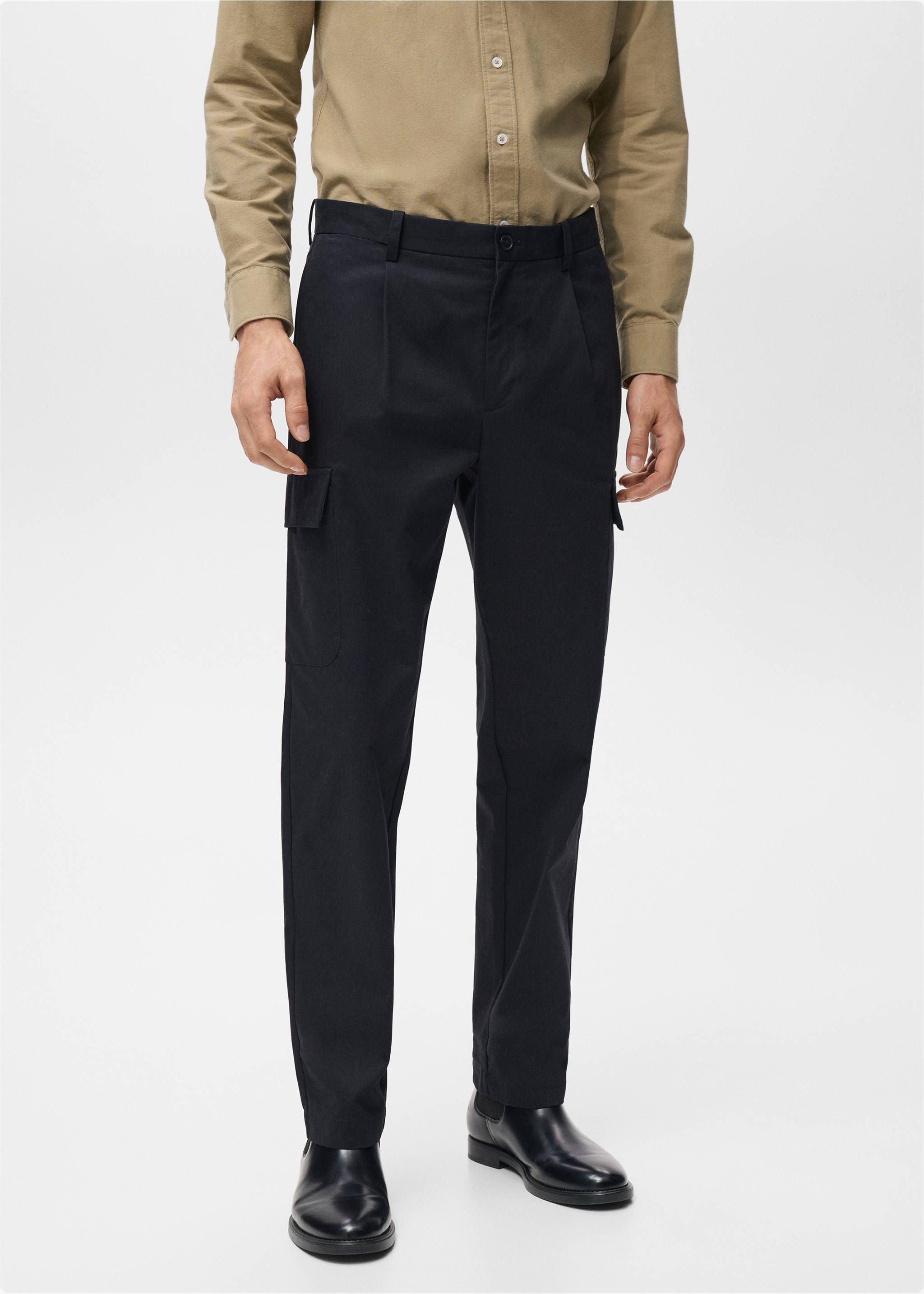 Regular fit cotton cargo trousers - Medium plane, Navy. Ref: 17025971-00.