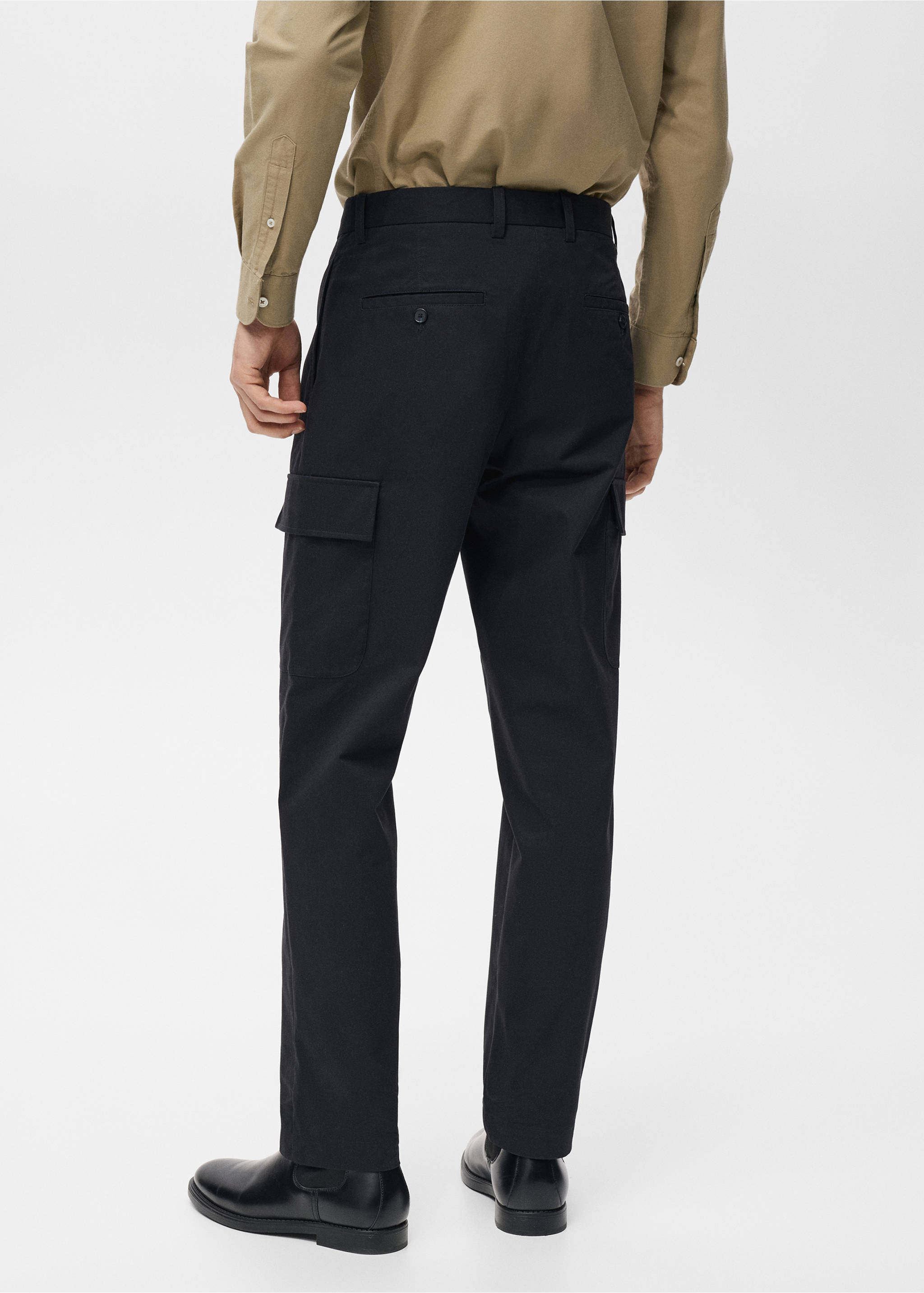 Regular fit cotton cargo trousers - Reverse of the article, Navy. Ref: 17025971-00.