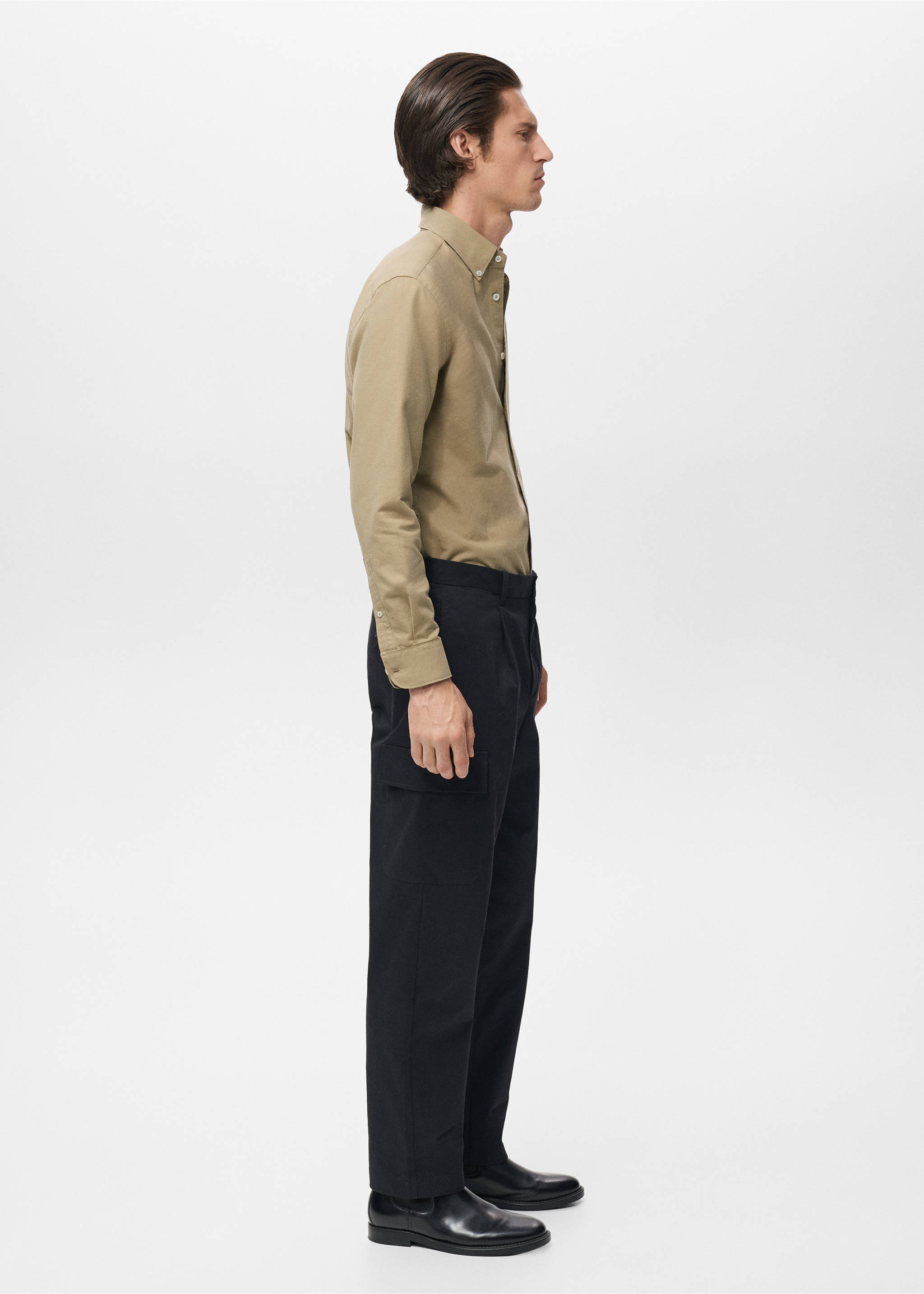 Regular fit cotton cargo trousers - Details of the article 3, Navy. Ref: 17025971-00.