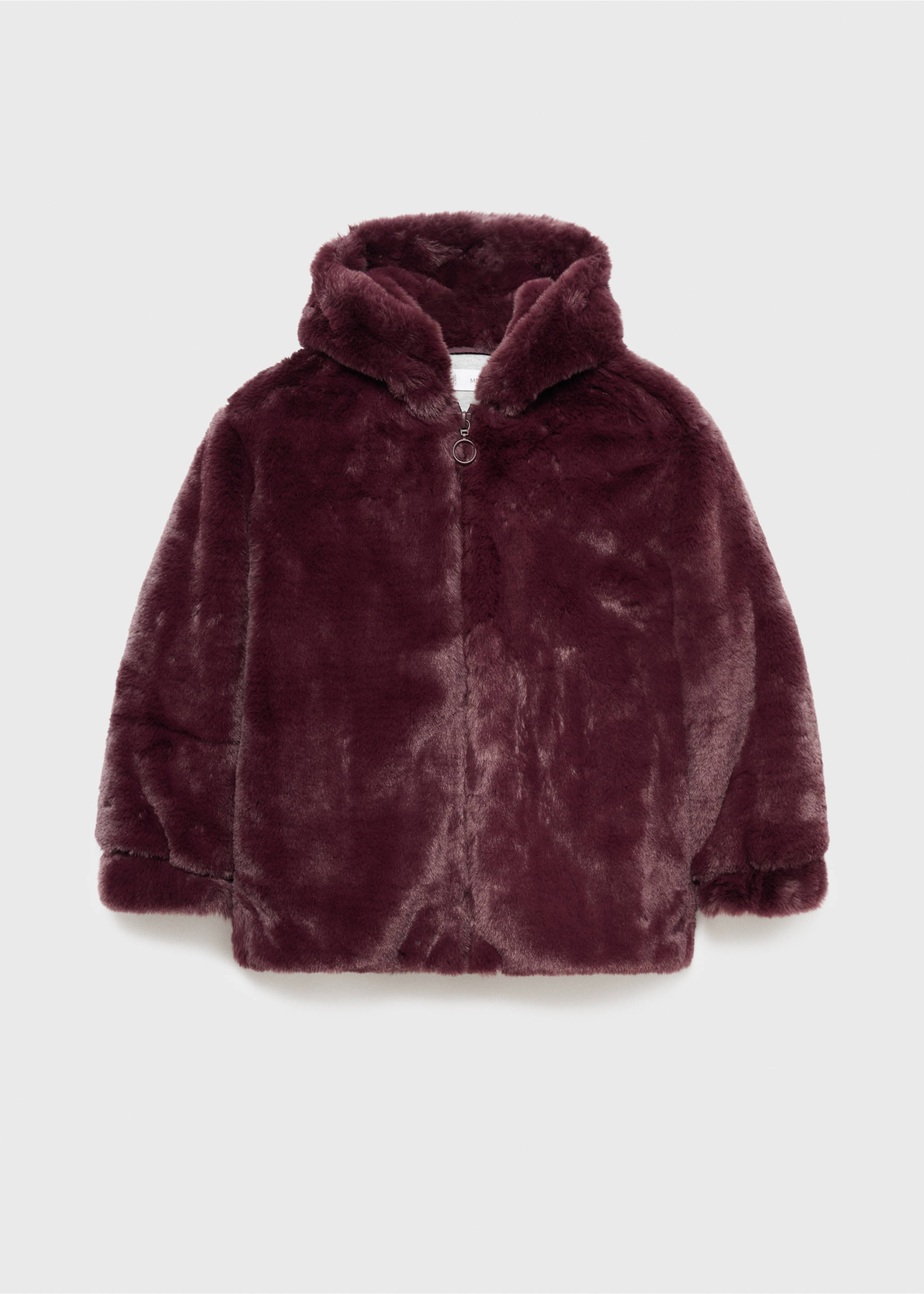 Manteau imitation fourrure à capuche - Article sans modèle, Lie de vin. Ref: 17025972-00.
