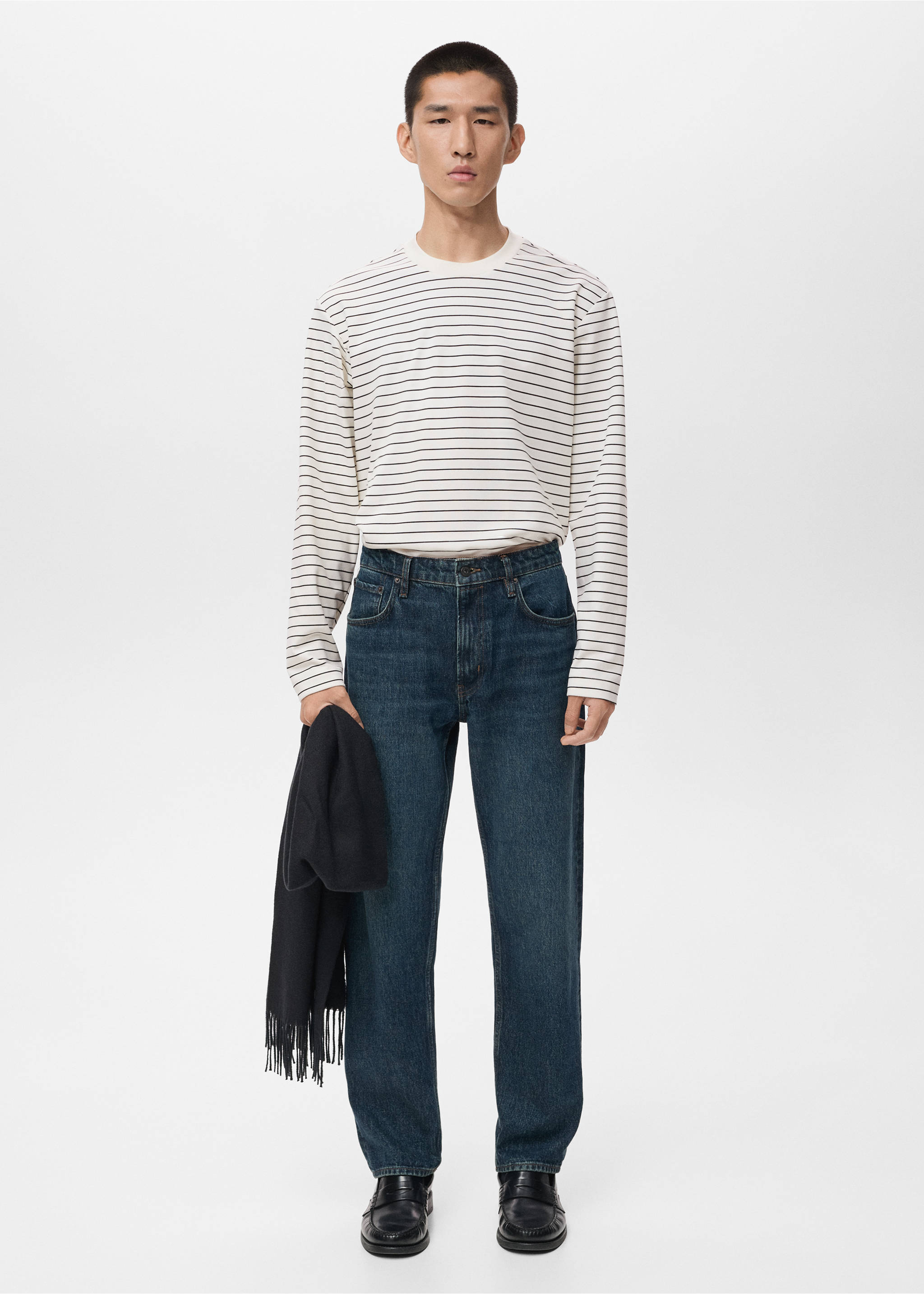 Striped long sleeves t-shirt - General plane, Ecru. Ref: 17025978-00.