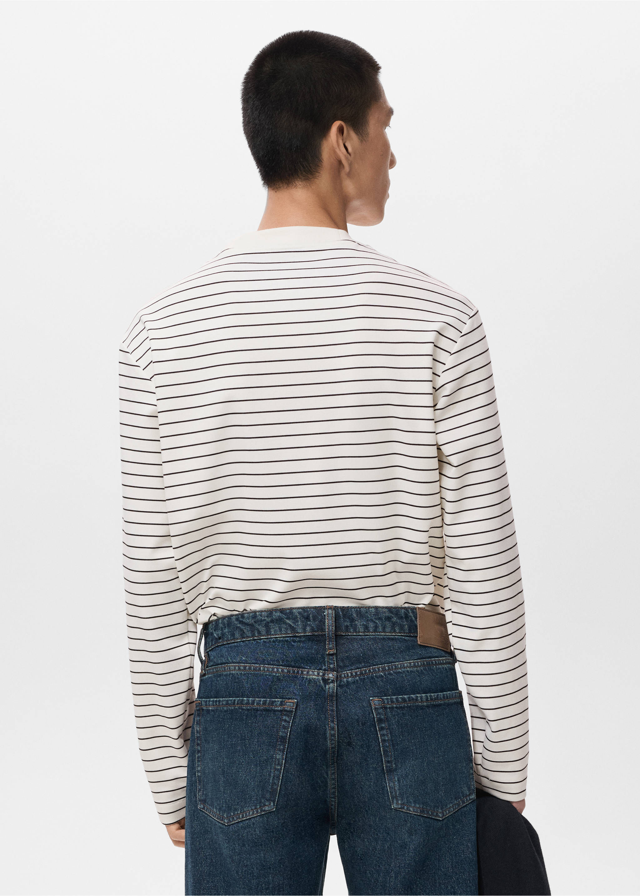 Striped long sleeves t-shirt - Reverse of the article, Ecru. Ref: 17025978-00.