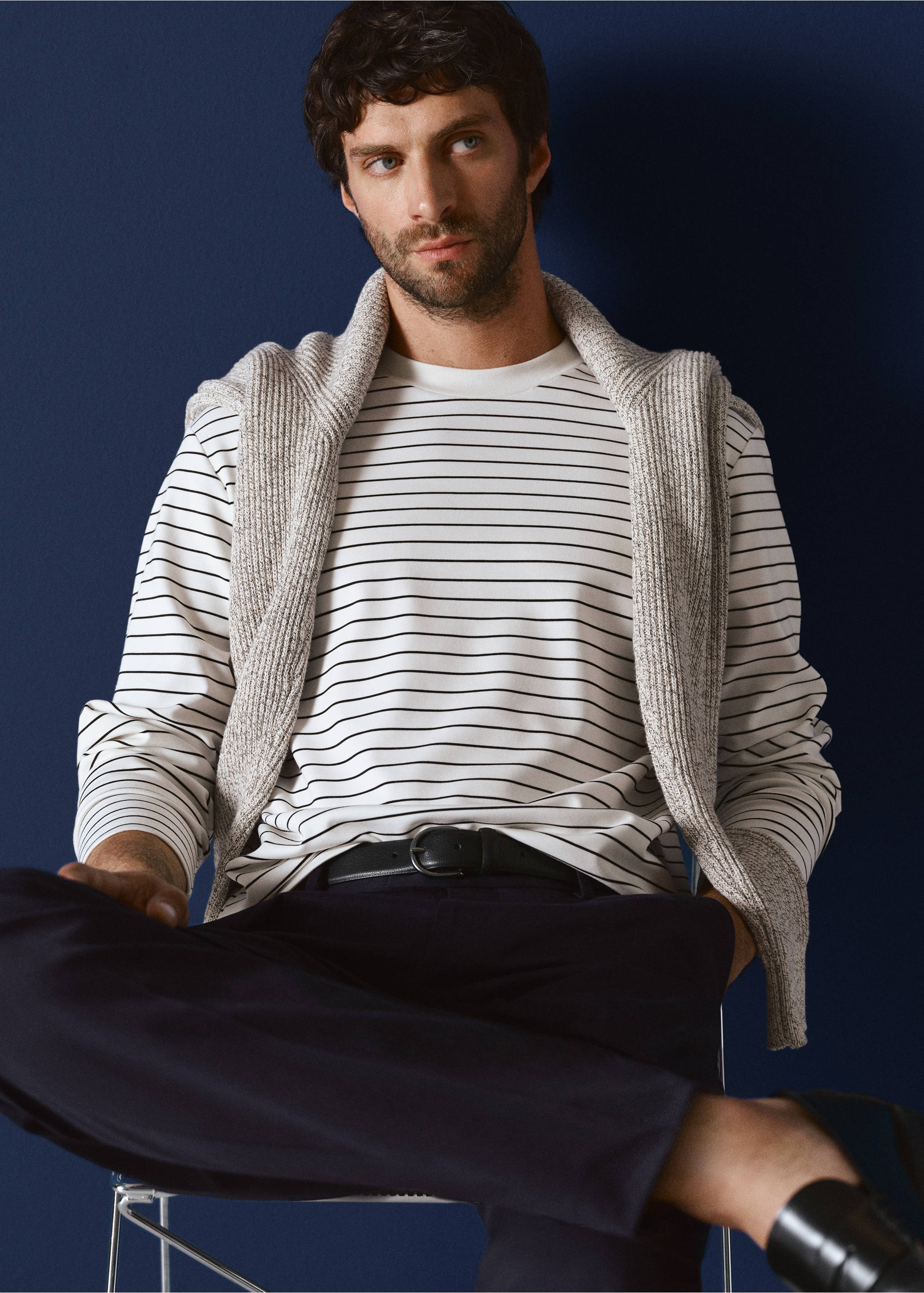 Striped long sleeves t-shirt - Details of the article 3, Ecru. Ref: 17025978-00.