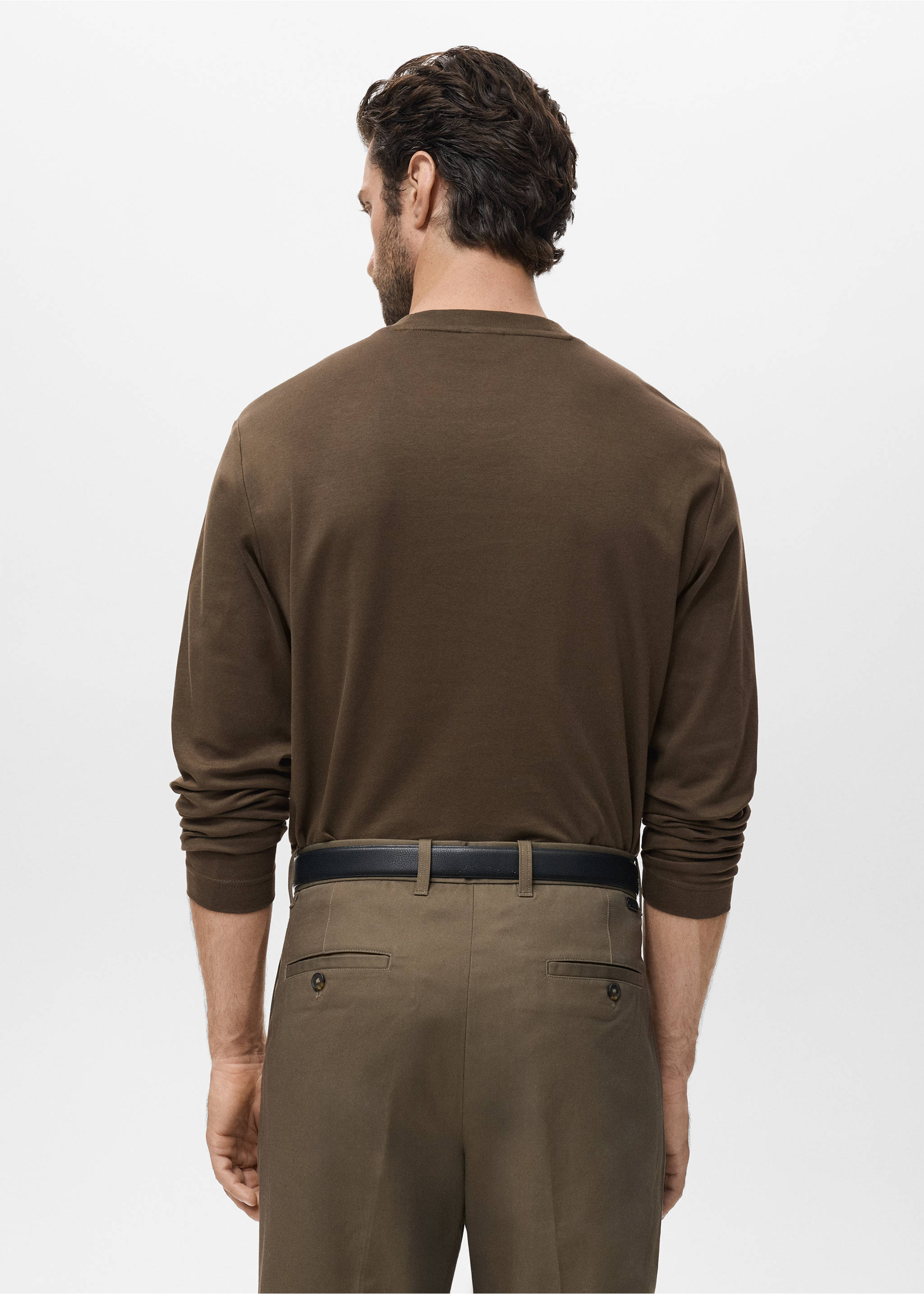 T-shirt manches longues regular-fit - Verso de l’article, Olive. Ref: 17025979-00.