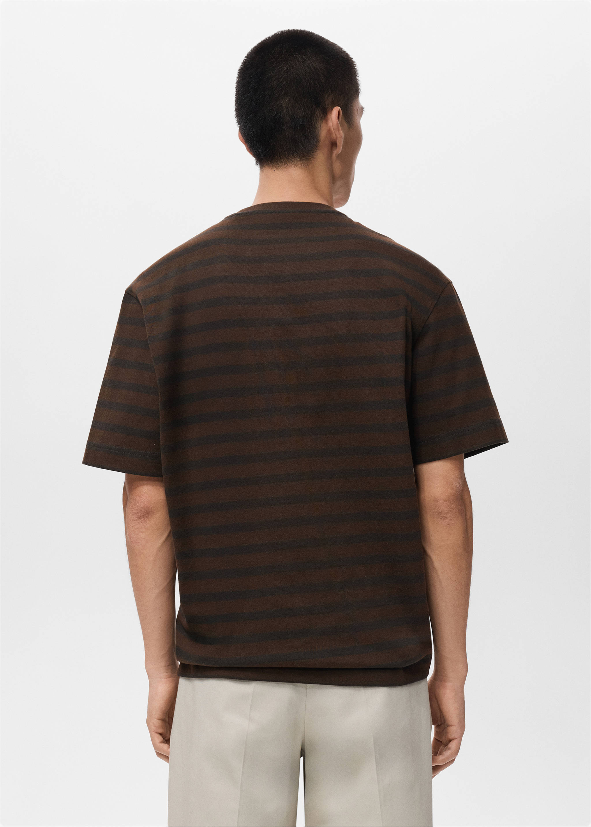 100% cotton relaxed-fit striped t-shirt - Reverse of the article, Medium Brown. Ref: 17025980-00.