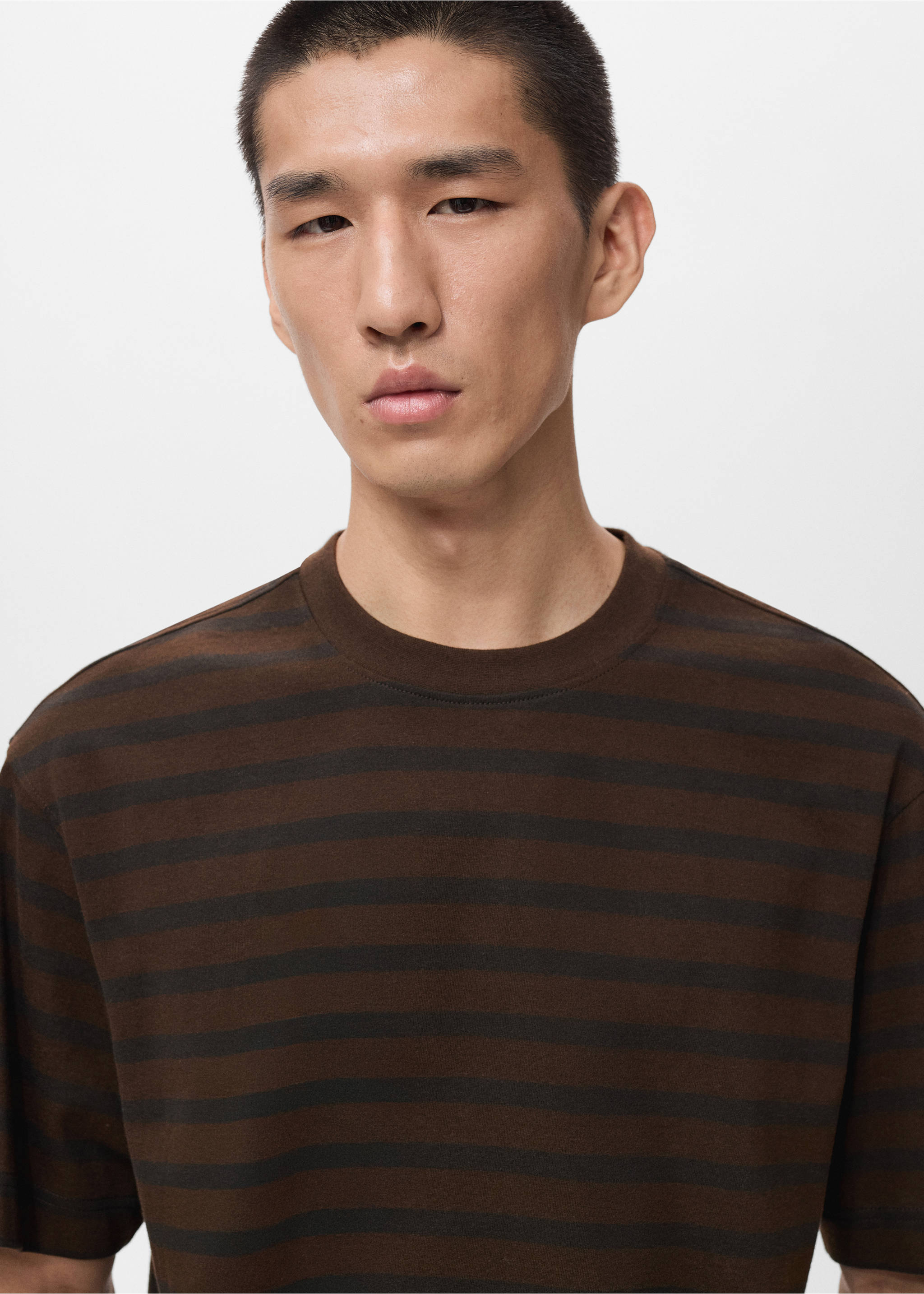 100% cotton relaxed-fit striped t-shirt - Details of the article 1, Medium Brown. Ref: 17025980-00.