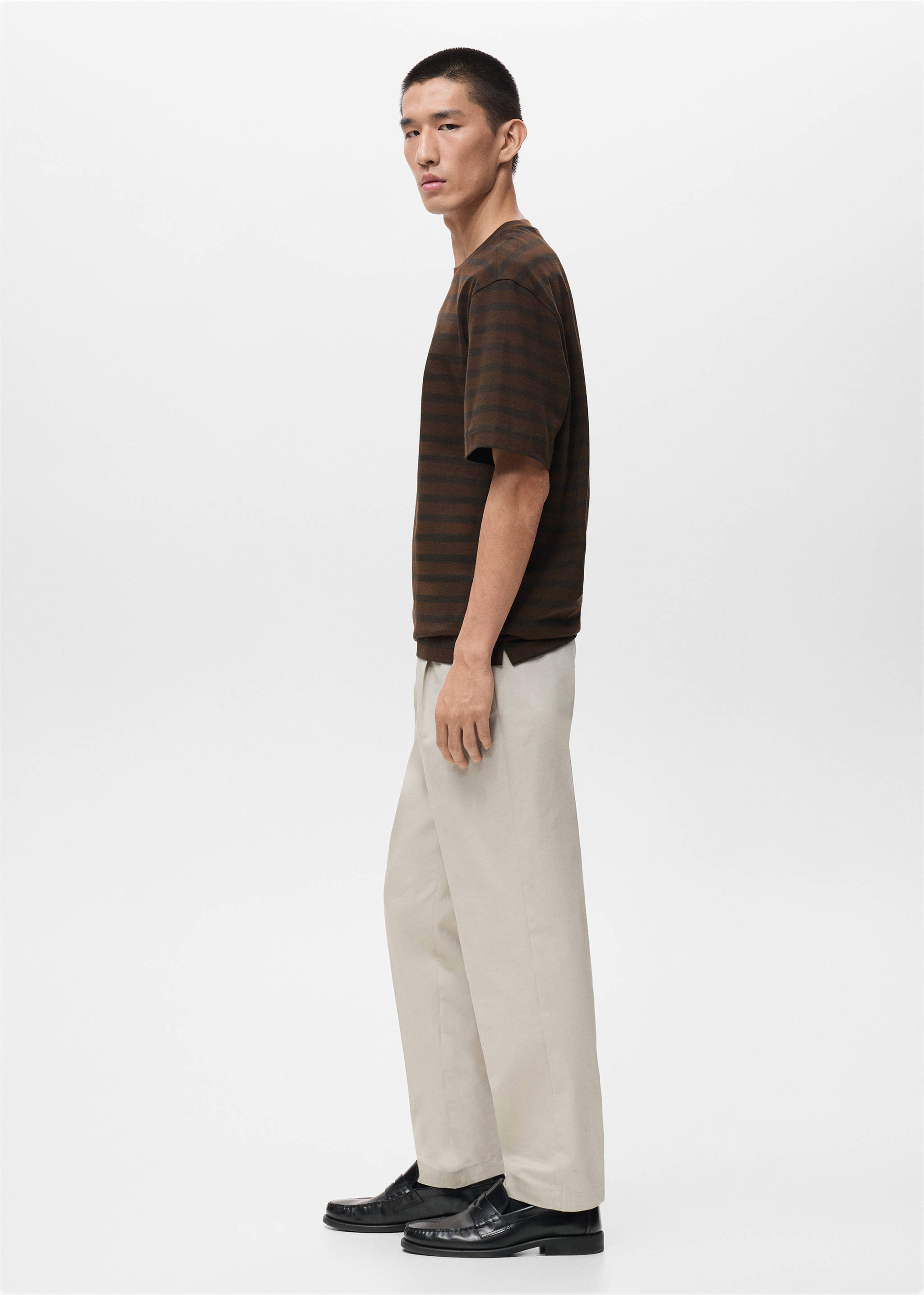 100% cotton relaxed-fit striped t-shirt - Details of the article 2, Medium Brown. Ref: 17025980-00.