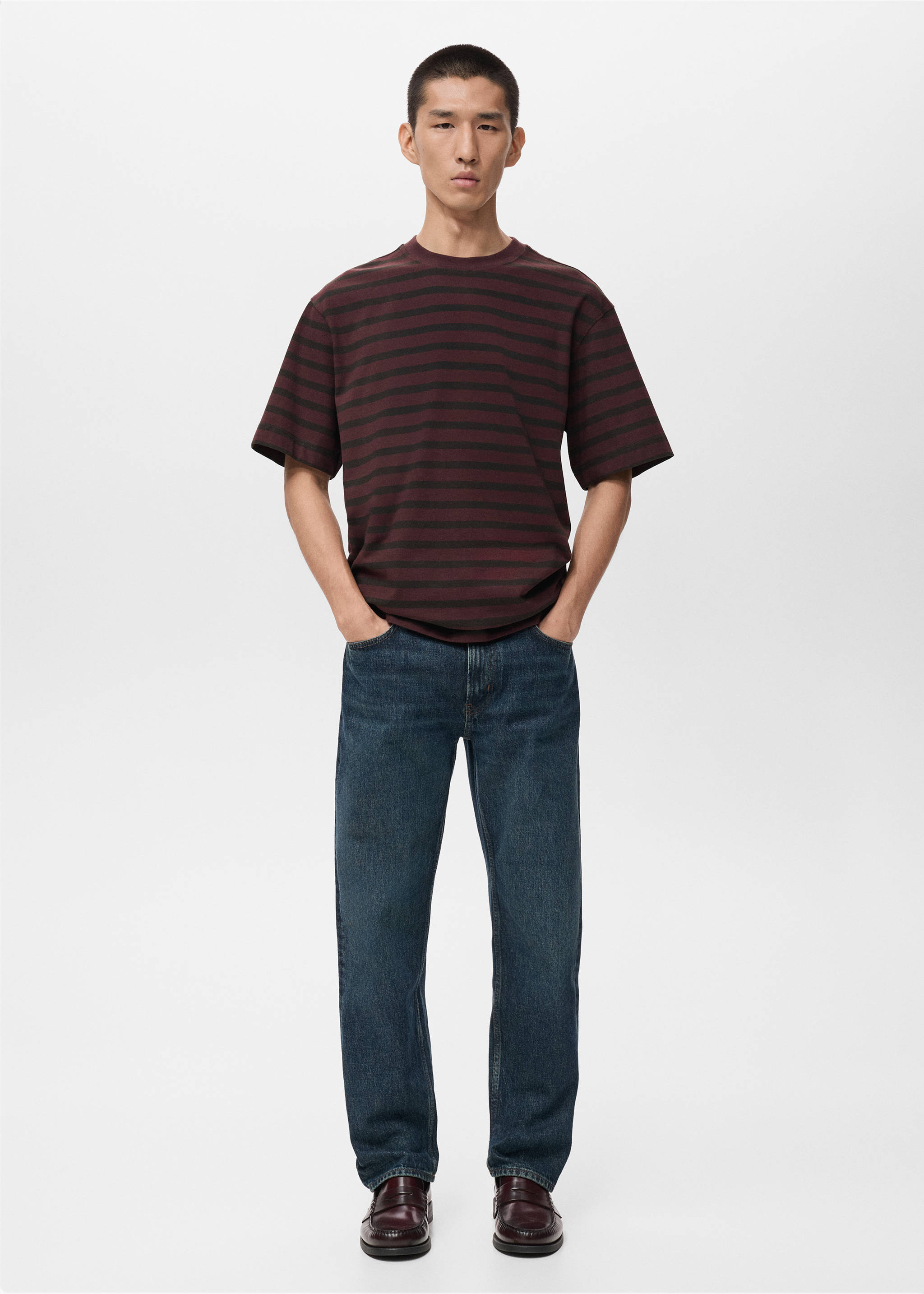 T-shirt 100 % coton rayures relaxed-fit - Plan général, Lie de vin. Ref: 17025980-00.