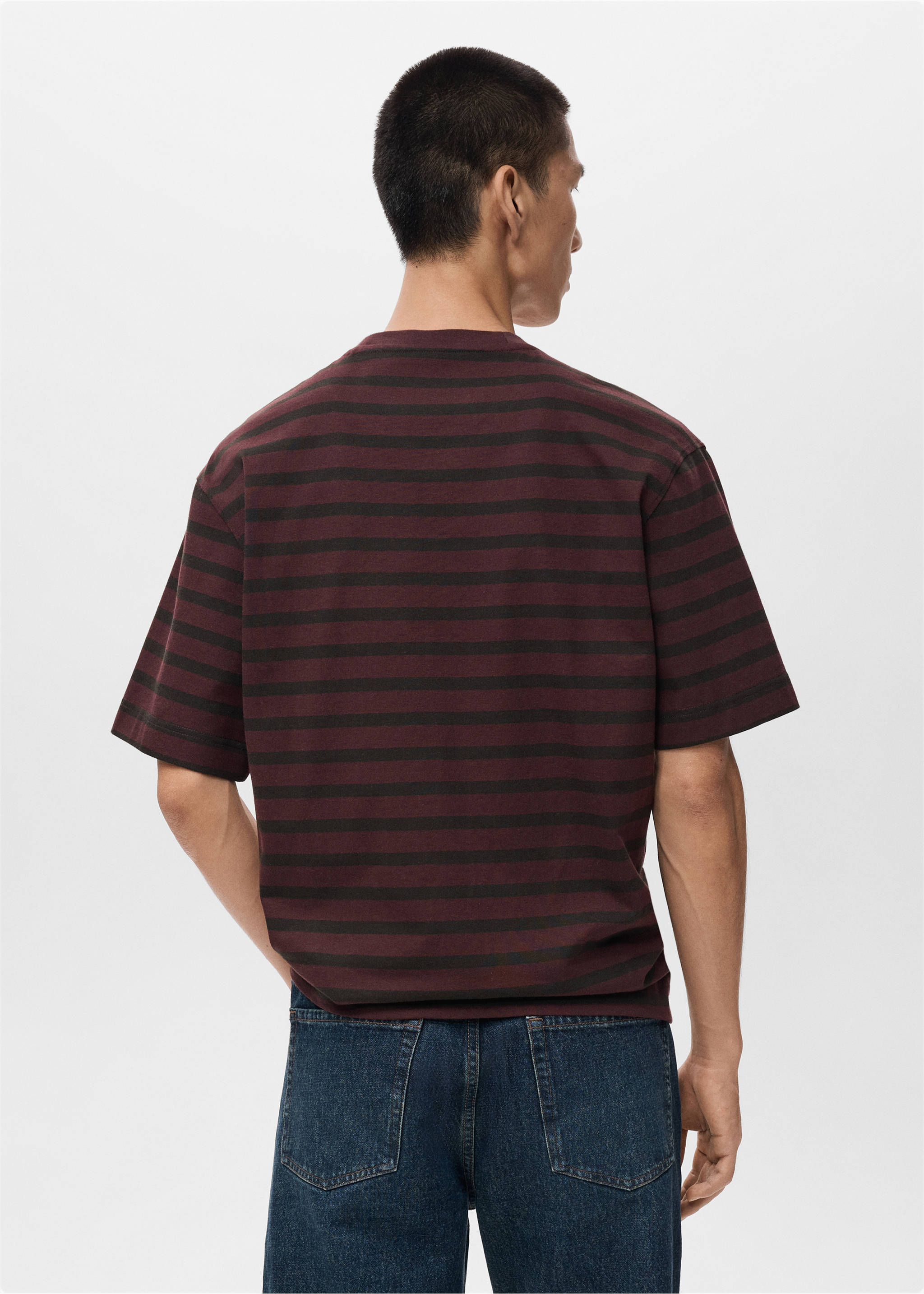 T-shirt 100 % coton rayures relaxed-fit - Verso de l’article, Lie de vin. Ref: 17025980-00.