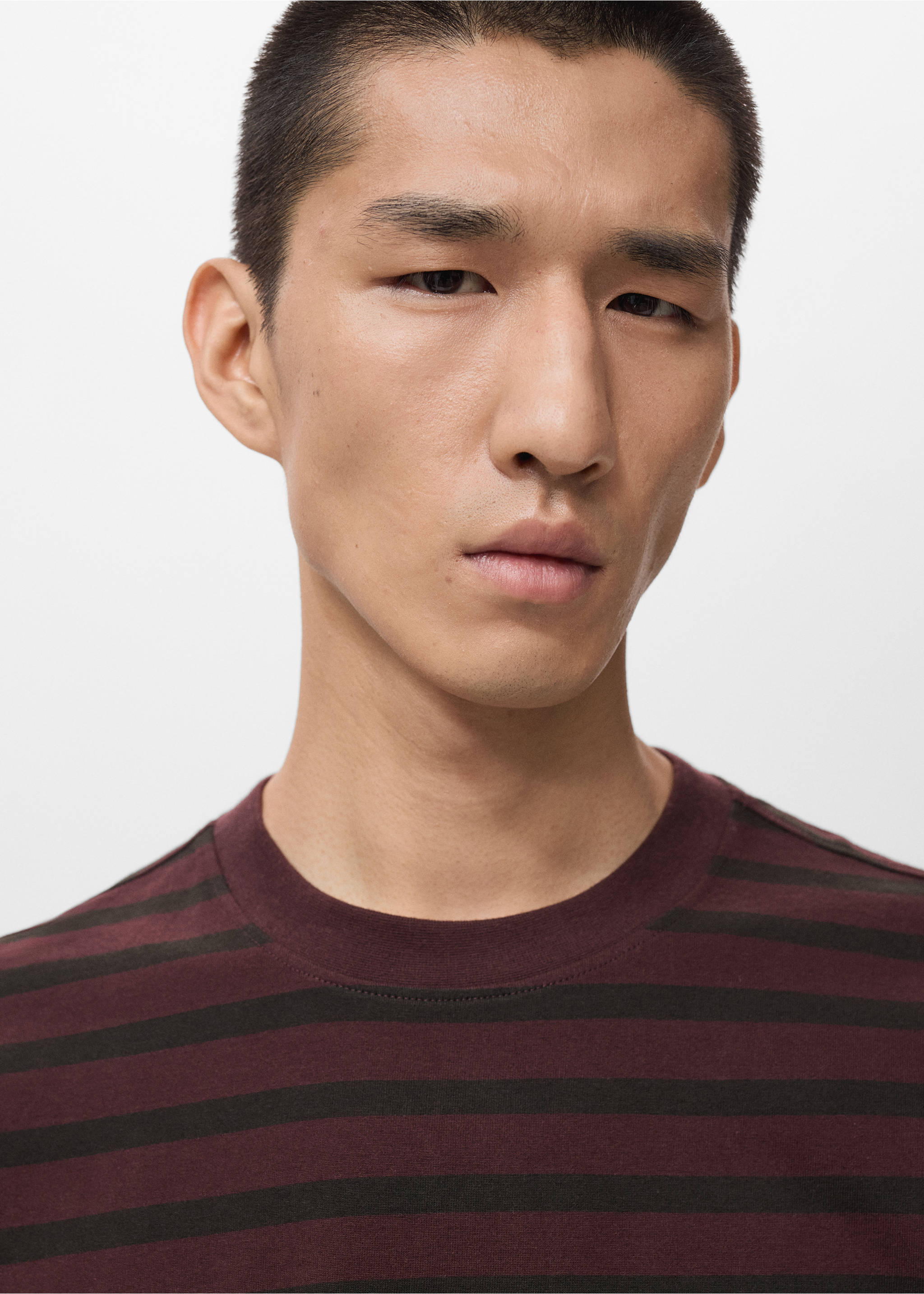 T-shirt 100 % coton rayures relaxed-fit - Détail de l'article 1, Lie de vin. Ref: 17025980-00.