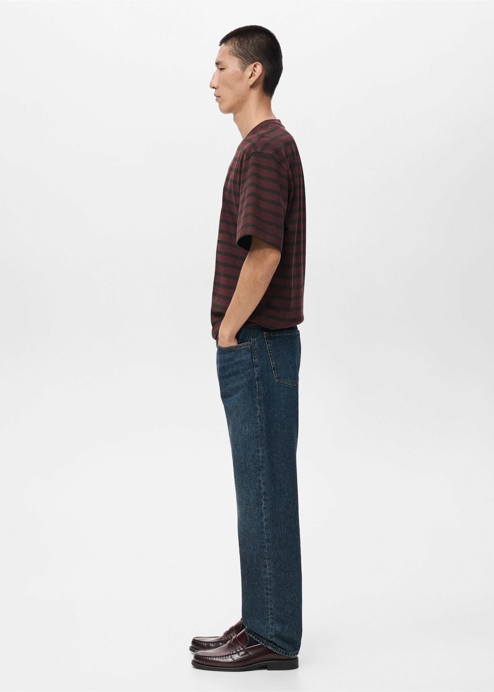 T-shirt 100 % coton rayures relaxed-fit - Détail de l'article 2, Lie de vin. Ref: 17025980-00.