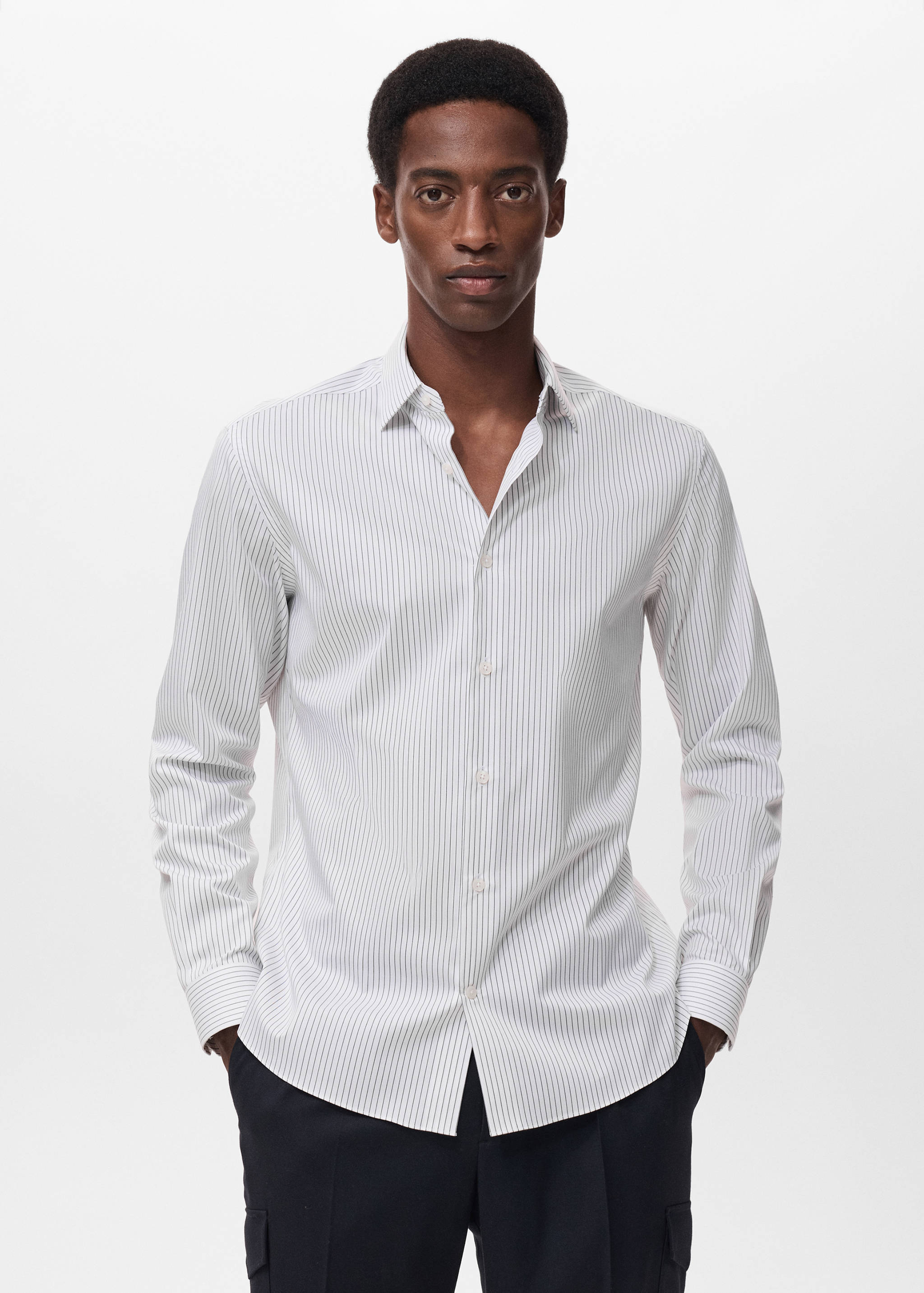 Camisa regular fit algodón rayas non iron - Plano medio