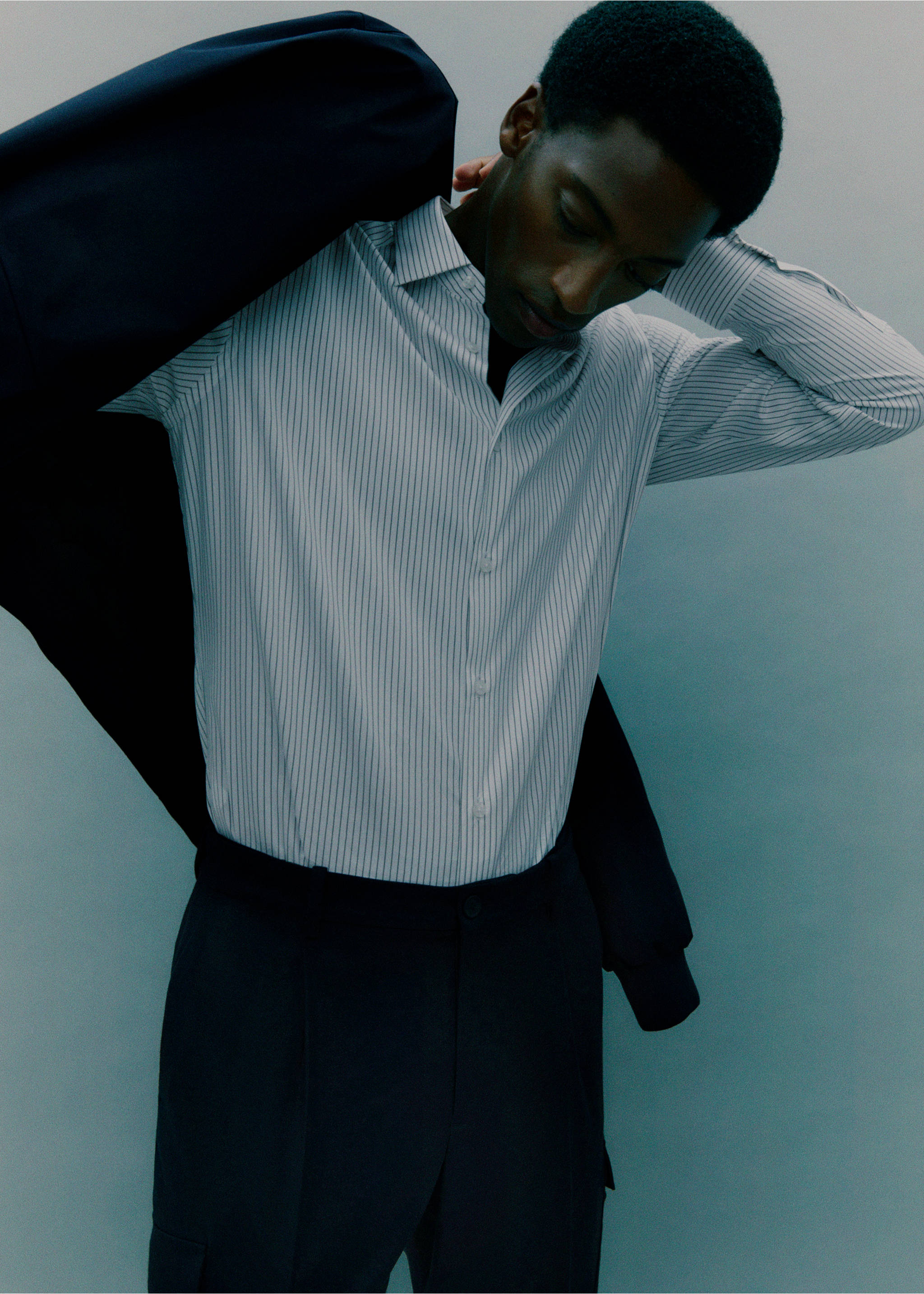 Regular fit, vasalásmentes, csíkos pamuting - A termék adatai 5, Khaki. Ref: 17025982-00.