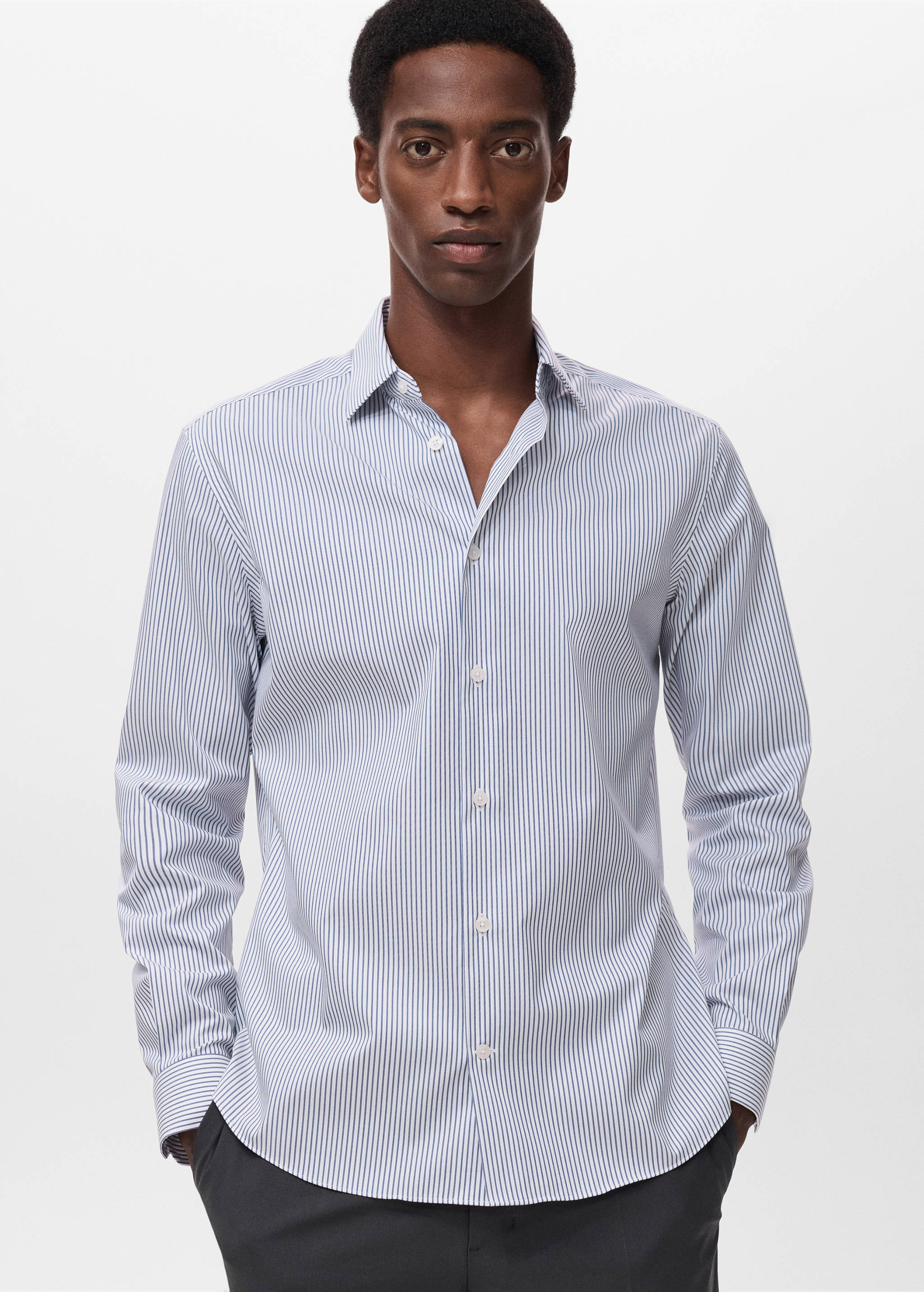 Camisa regular fit algodón rayas non iron - Plano medio