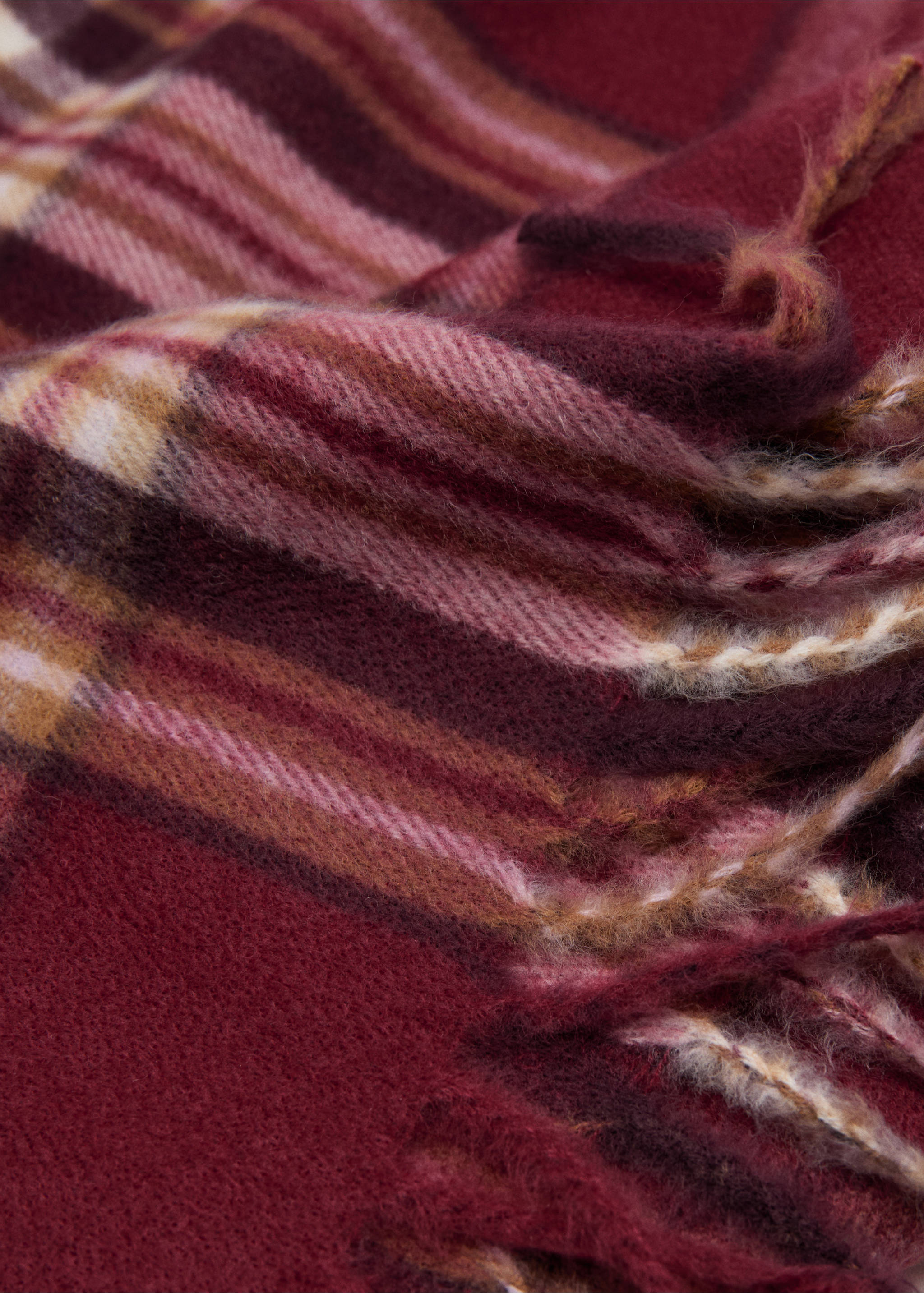 Check scarf with fringed ends - Medium plane, Burgundy. Ref: 17025990-00.