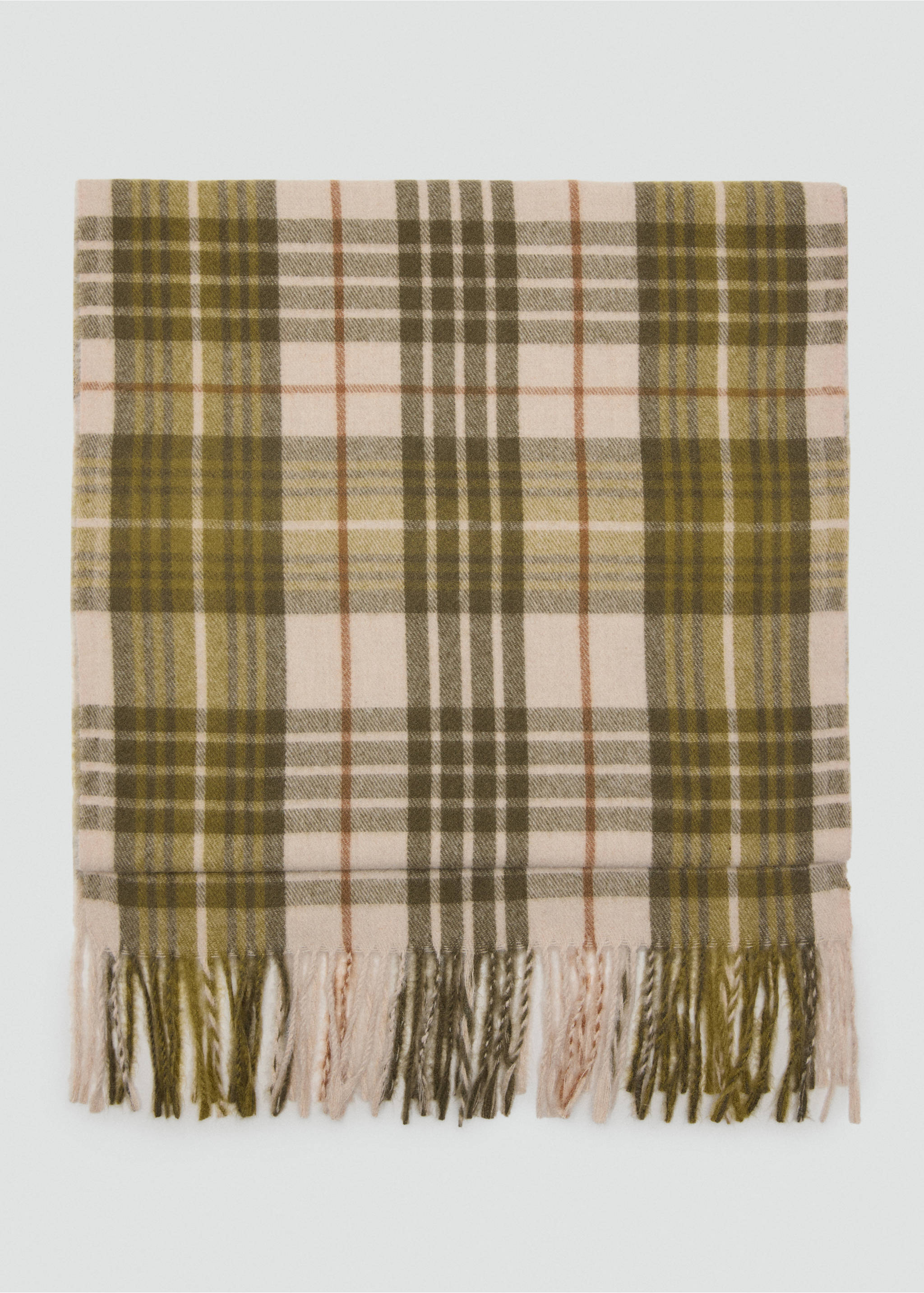 Check scarf with fringed ends - Article without model, Khaki. Ref: 17025991-00.