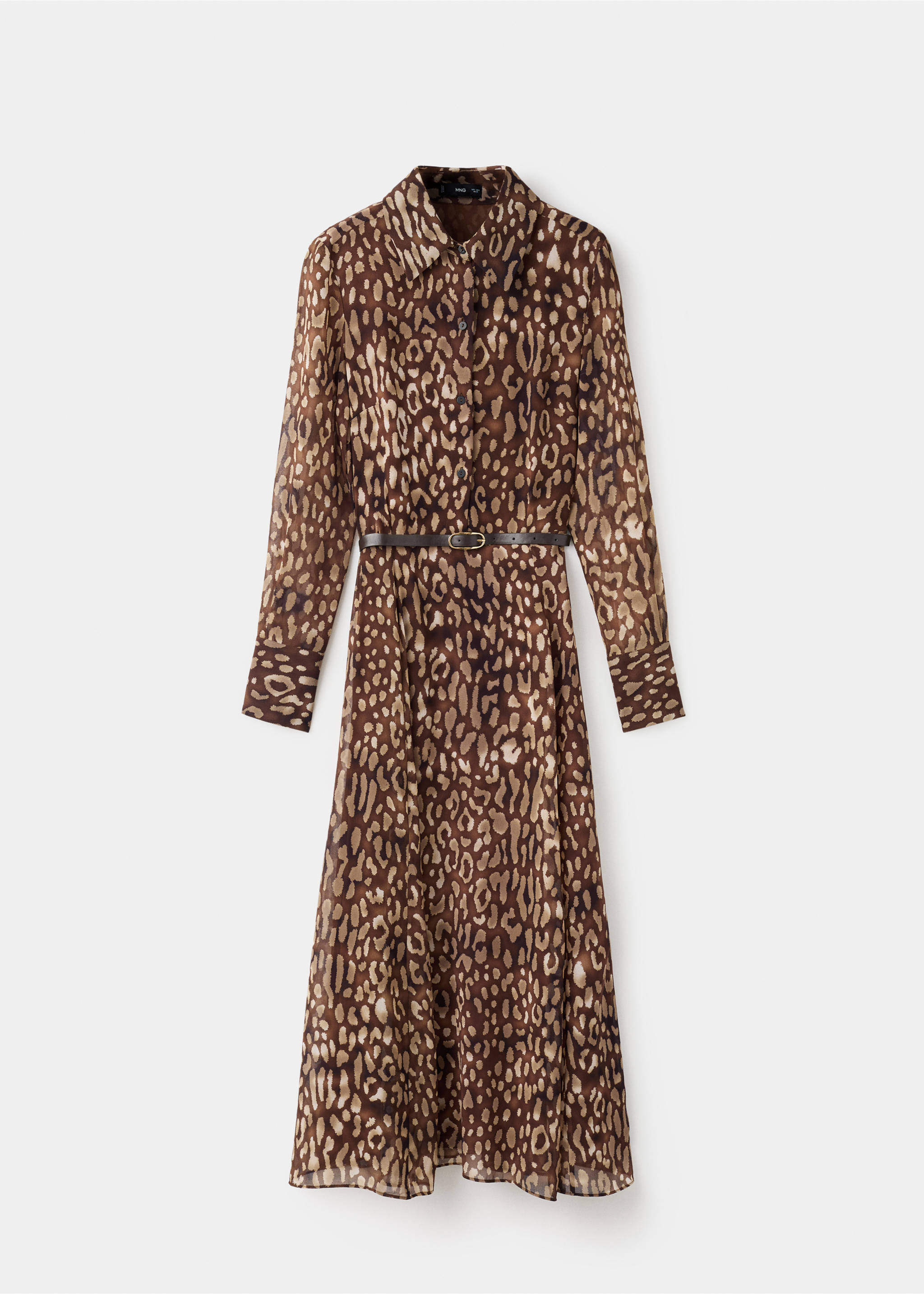 Brown animal print midi shirt dress with a thin belt., Brown. Ref: 17026006-00.