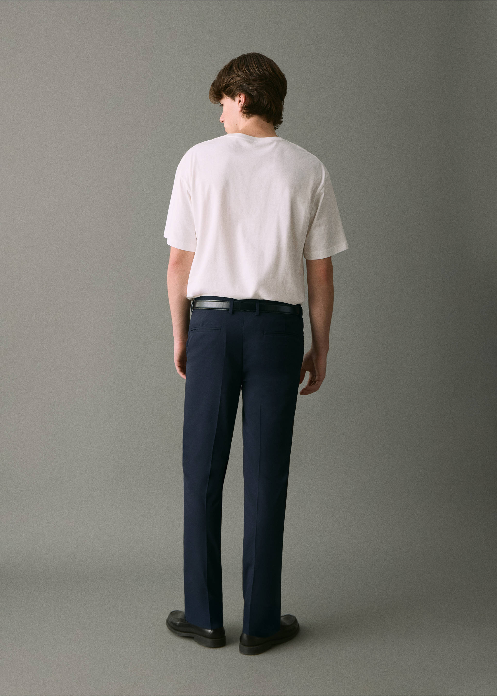 Straight suit trousers - Reverse of the article, Navy. Ref: 17026329-00.