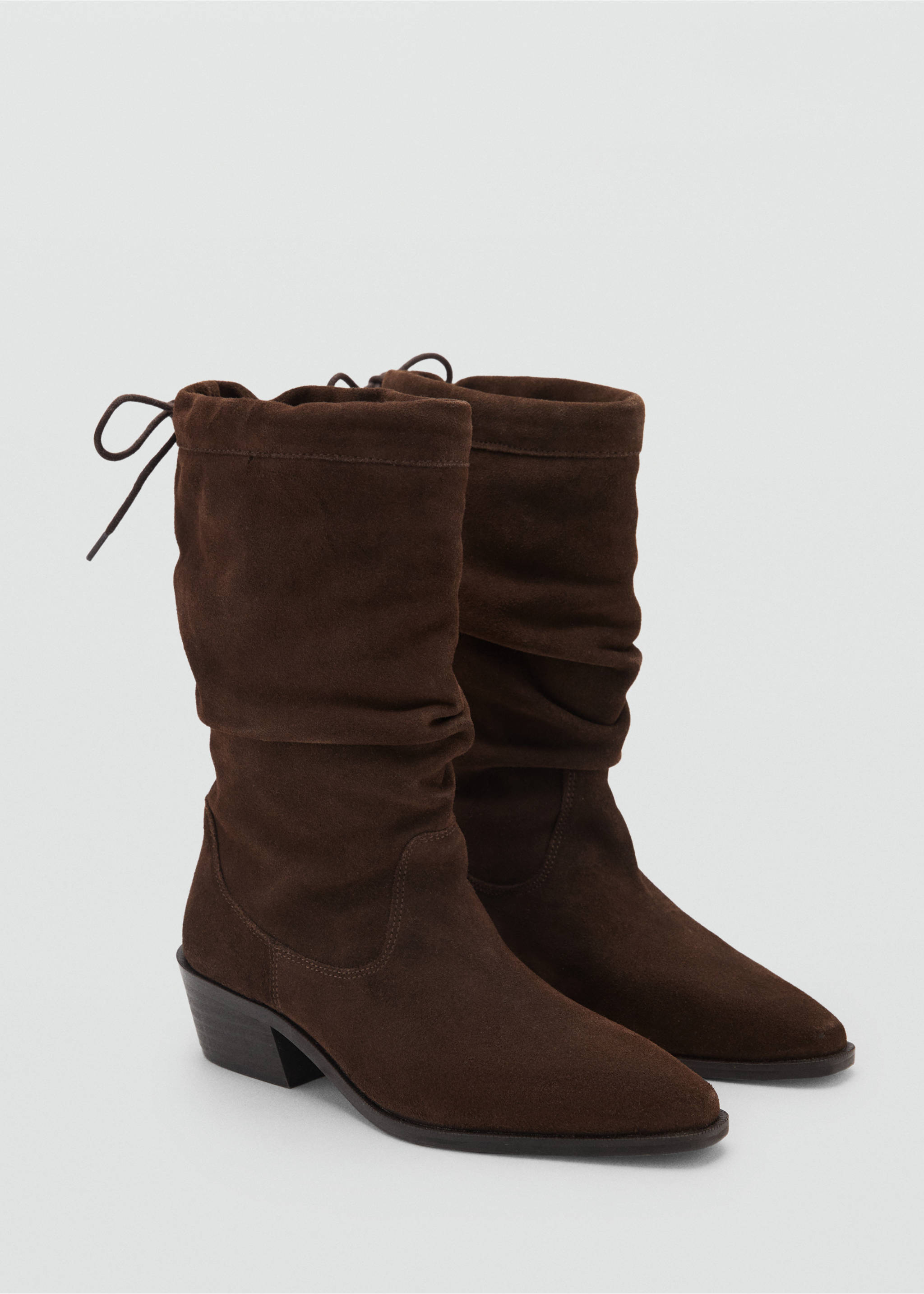 Knee-high leather boots with ruched detail - Medium plane, Brown. Ref: 17026331-00.