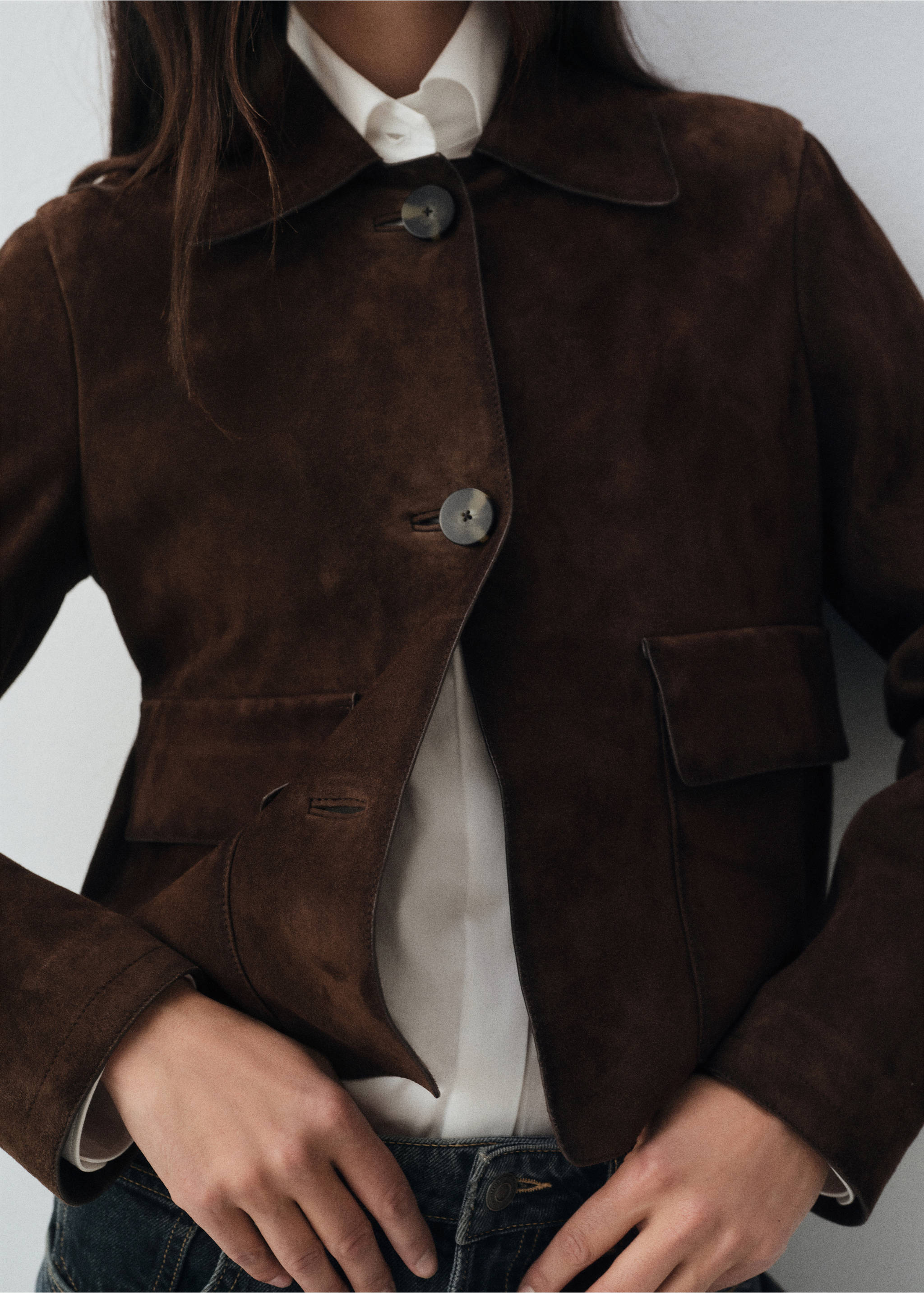 100% leather short jacket - Medium plane, Brown. Ref: 17026347-00.