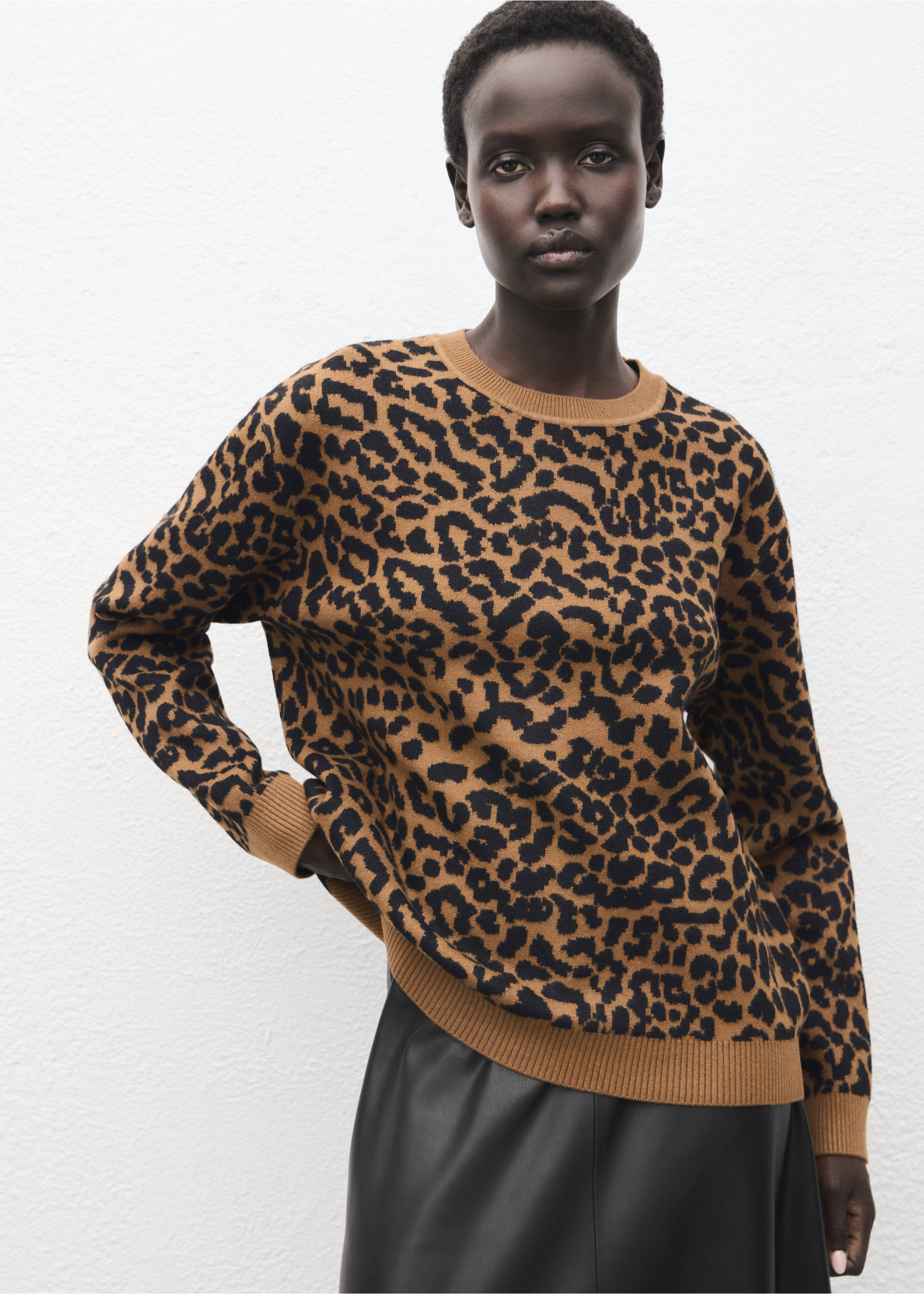 Leopard-print knitted sweater - Medium plane, Ecru. Ref: 17026349-00.