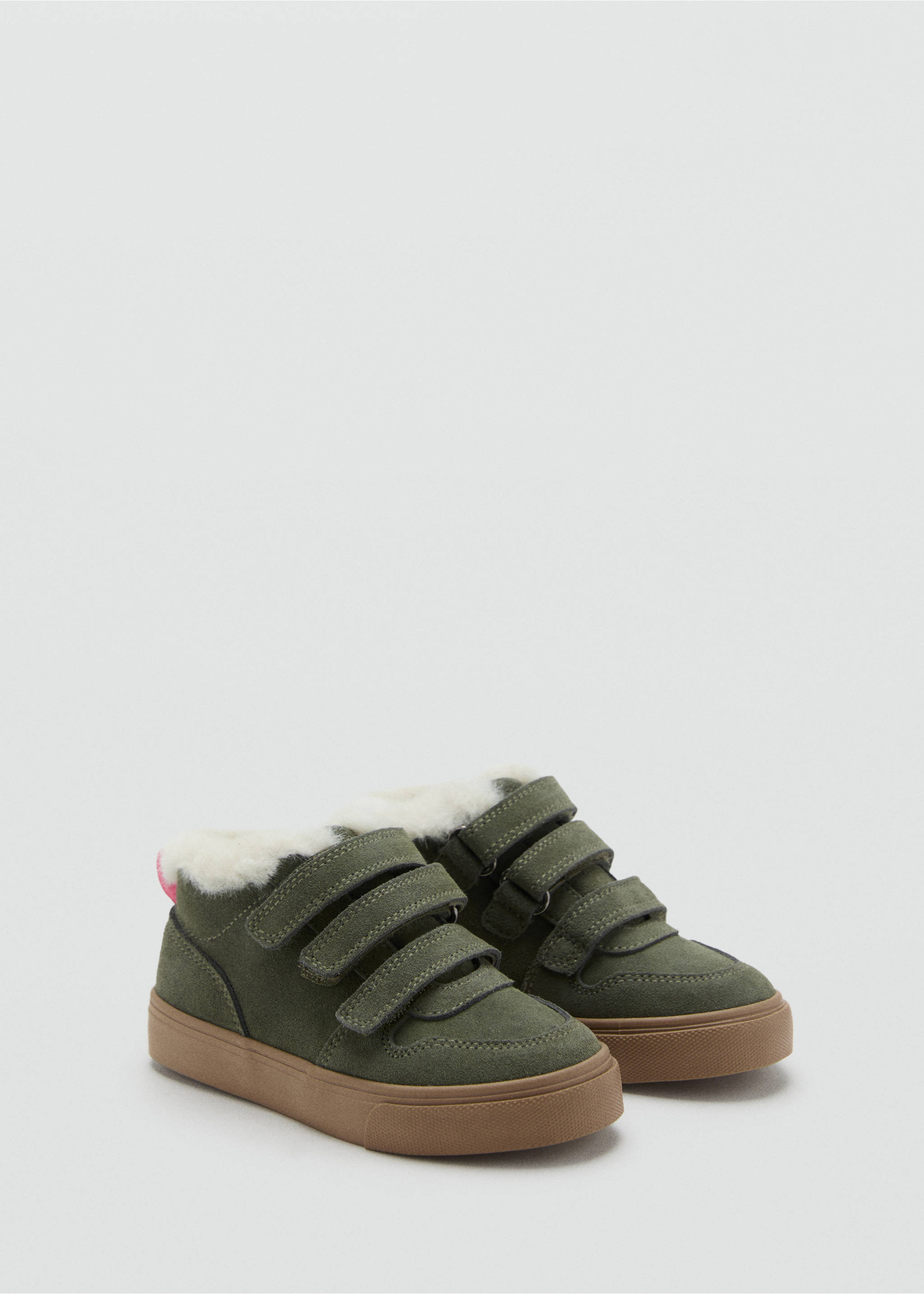 Leather trainers with fleece - Medium plane, Khaki. Ref: 17026353-00.