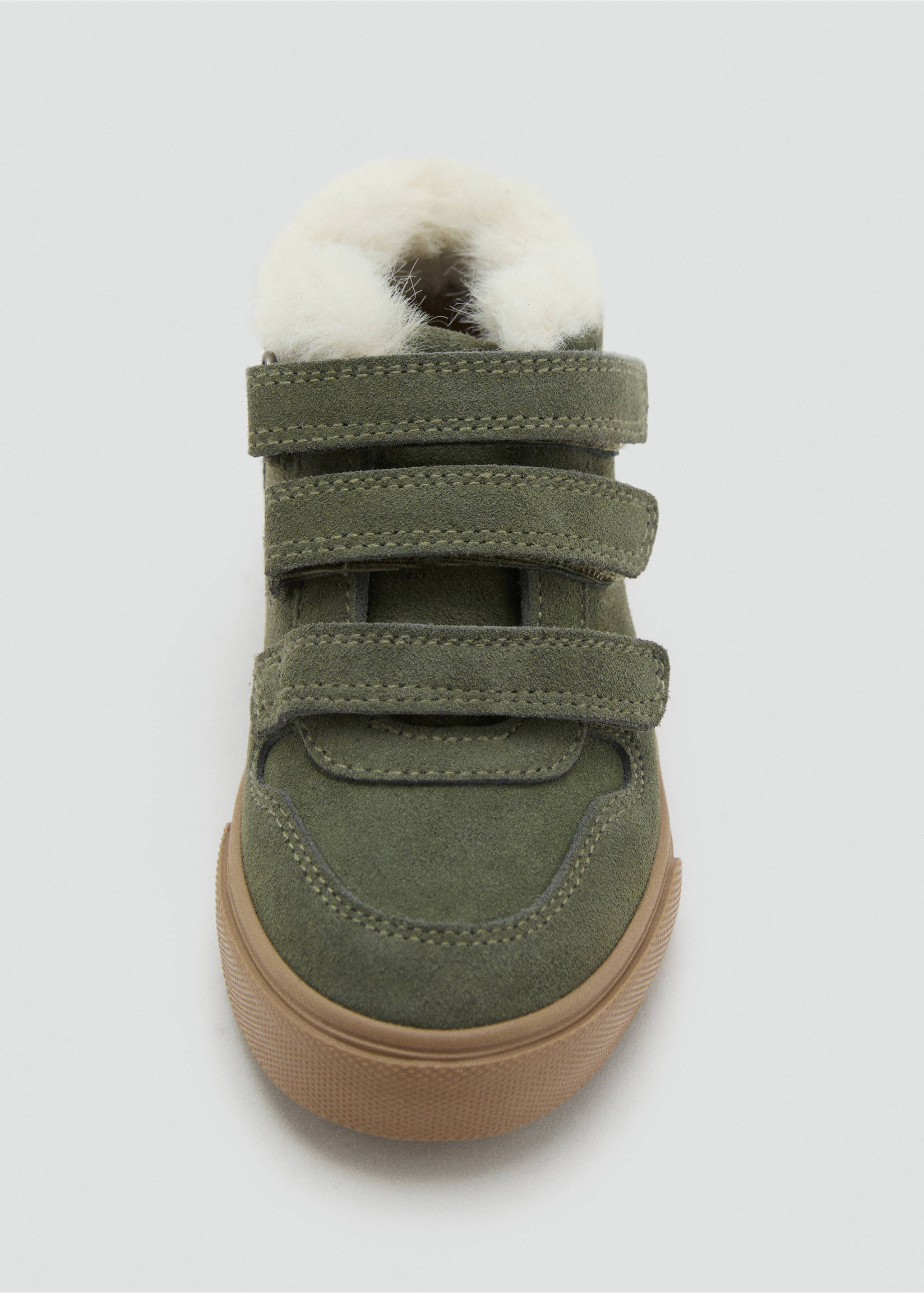 Leather trainers with fleece - Details of the article 2, Khaki. Ref: 17026353-00.