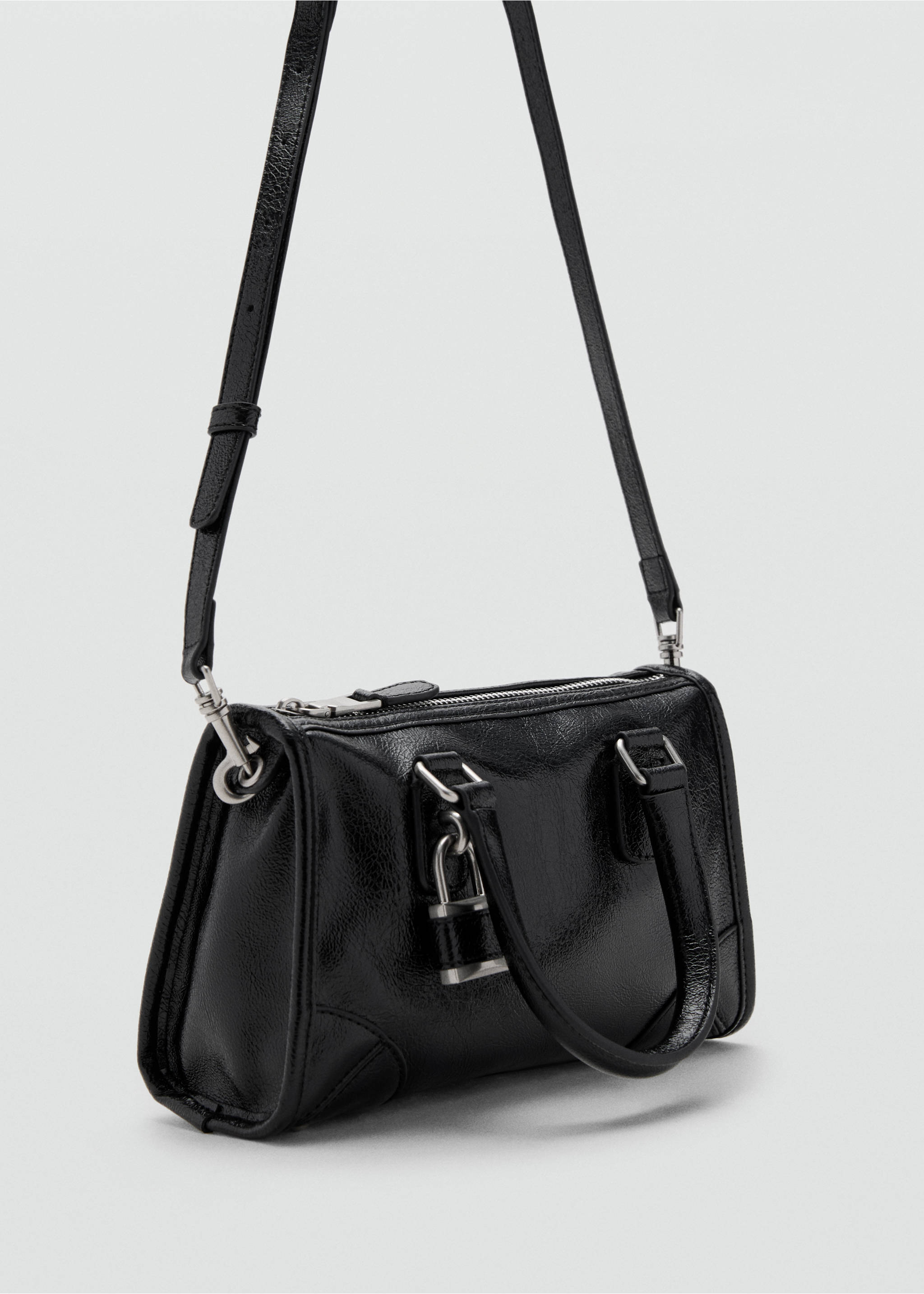 Mini shiny handbag with handles - Medium plane, Black. Ref: 17026354-00.