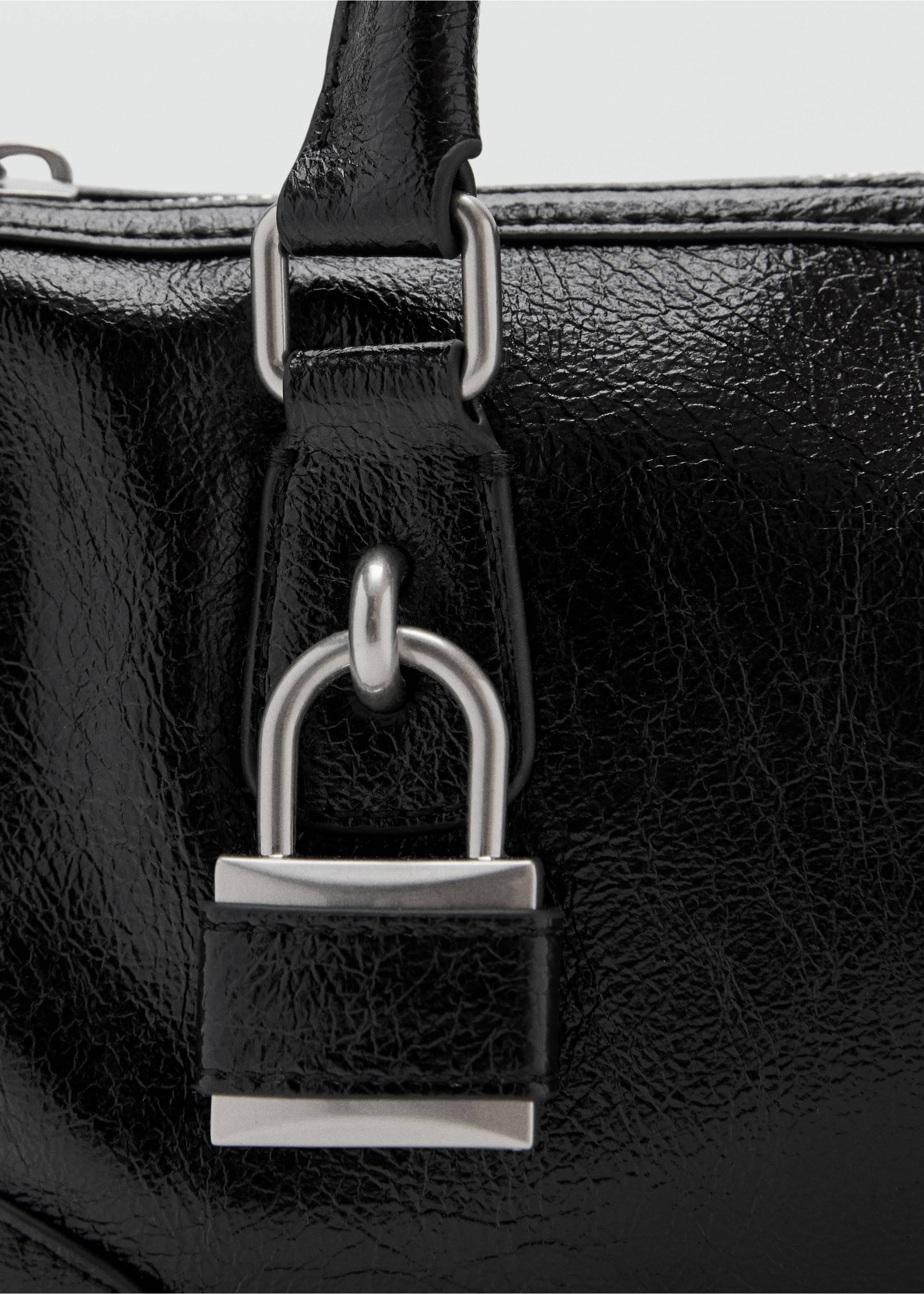 Mini shiny handbag with handles - Details of the article 1, Black. Ref: 17026354-00.