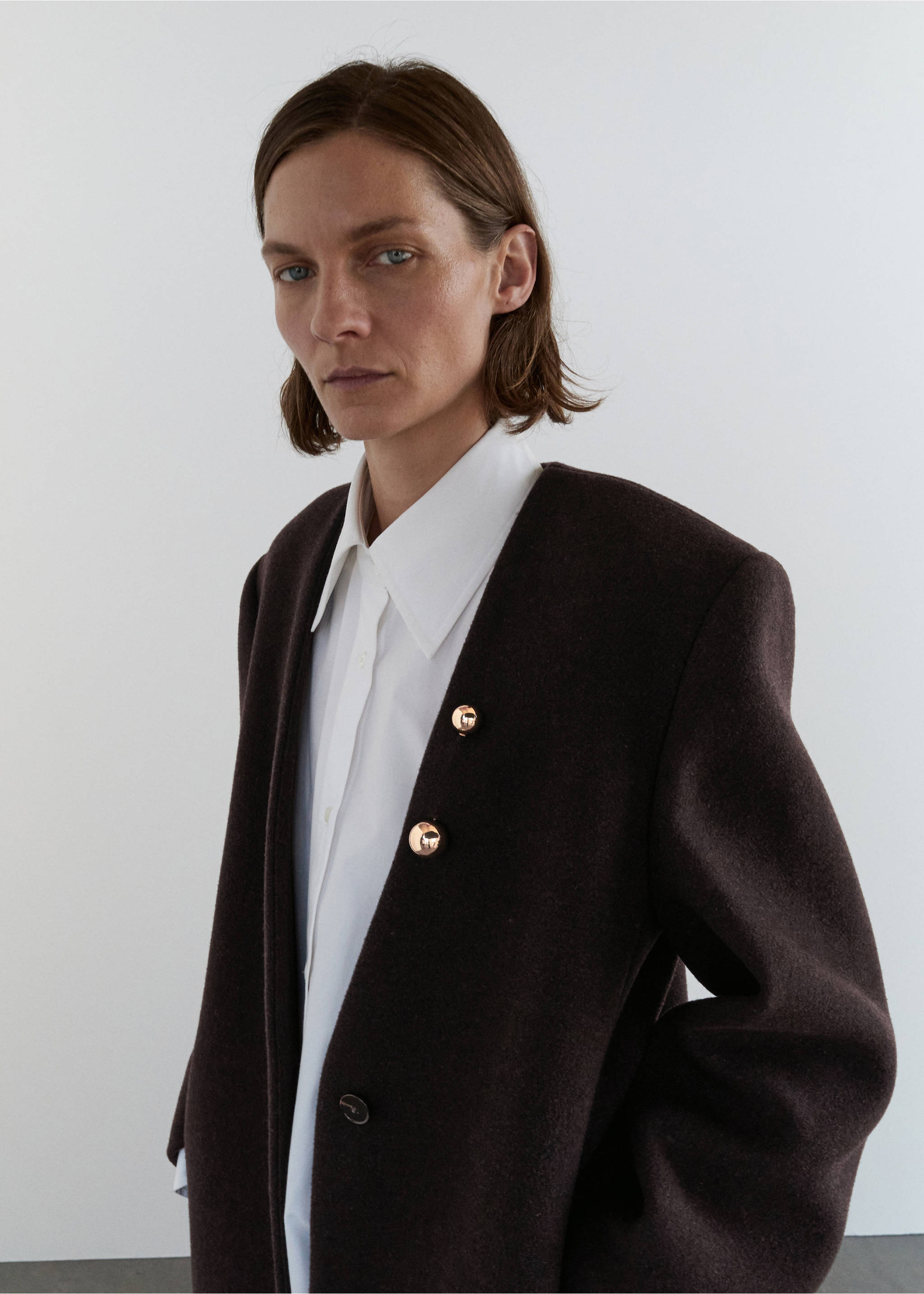 Long wool coat - Medium plane, Chocolate. Ref: 17026362-00.