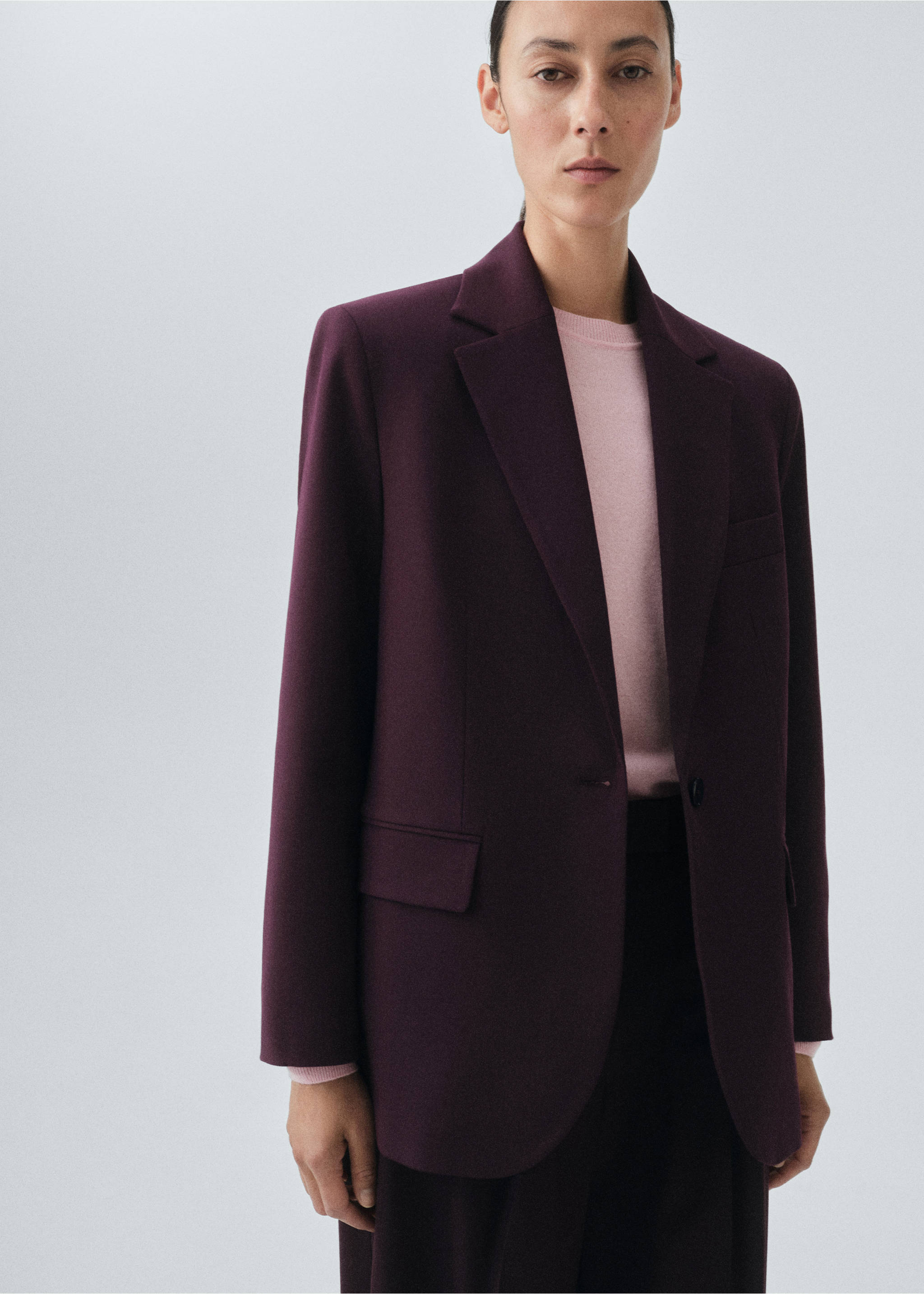 Wool-blend suit blazer - Medium plane, Maroon. Ref: 17026363-00.