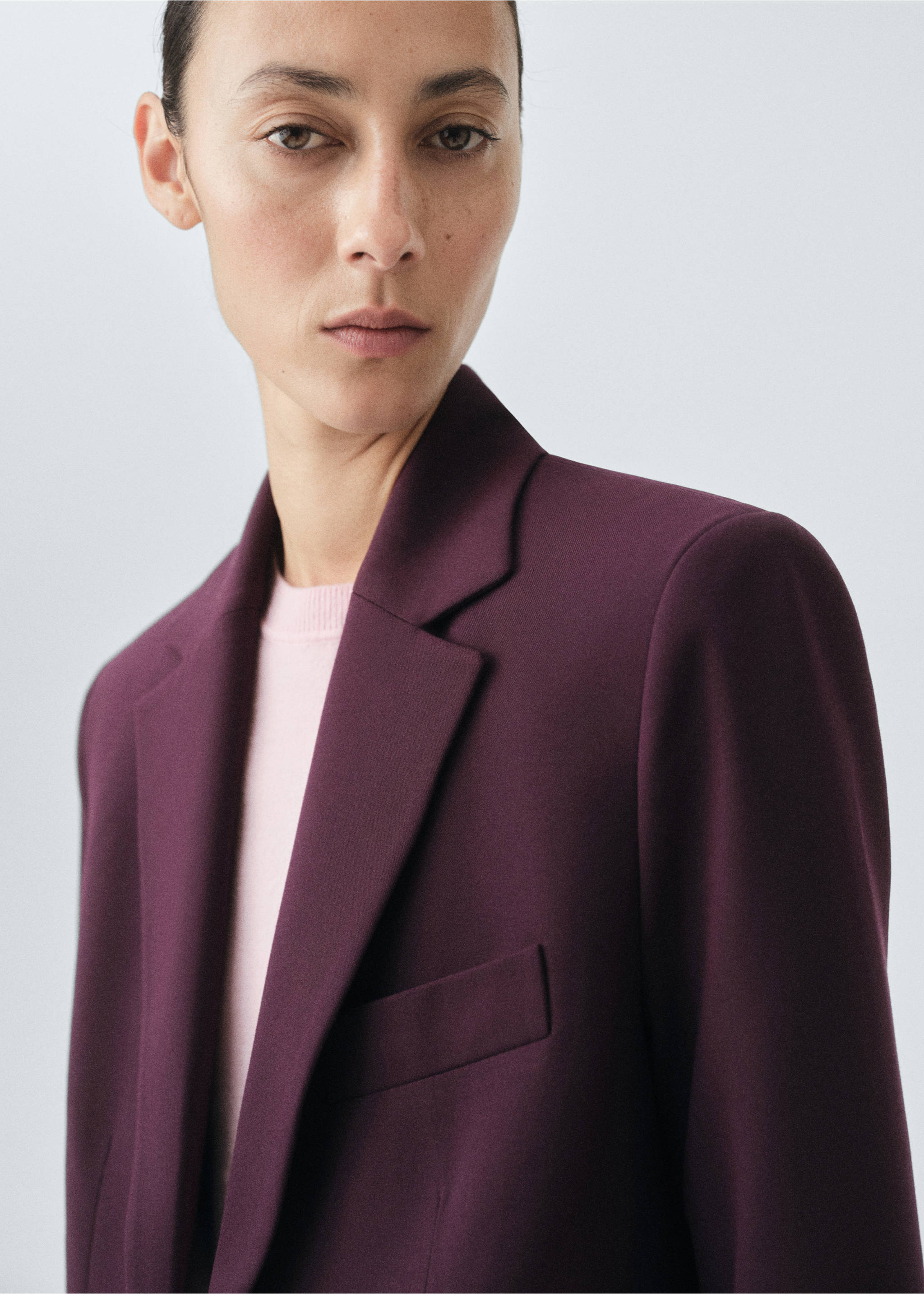 Wool-blend suit blazer - Details of the article 1, Maroon. Ref: 17026363-00.