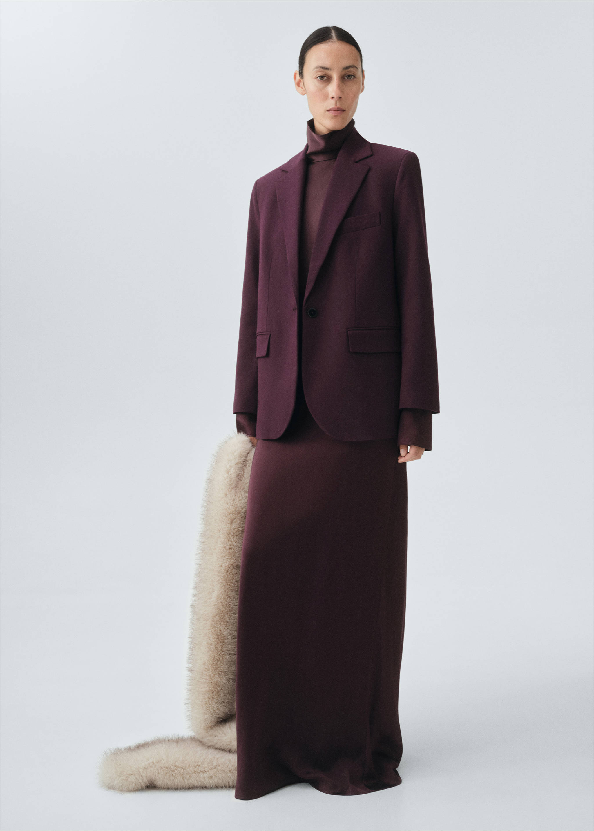 Wool-blend suit blazer - Details of the article 2, Maroon. Ref: 17026363-00.