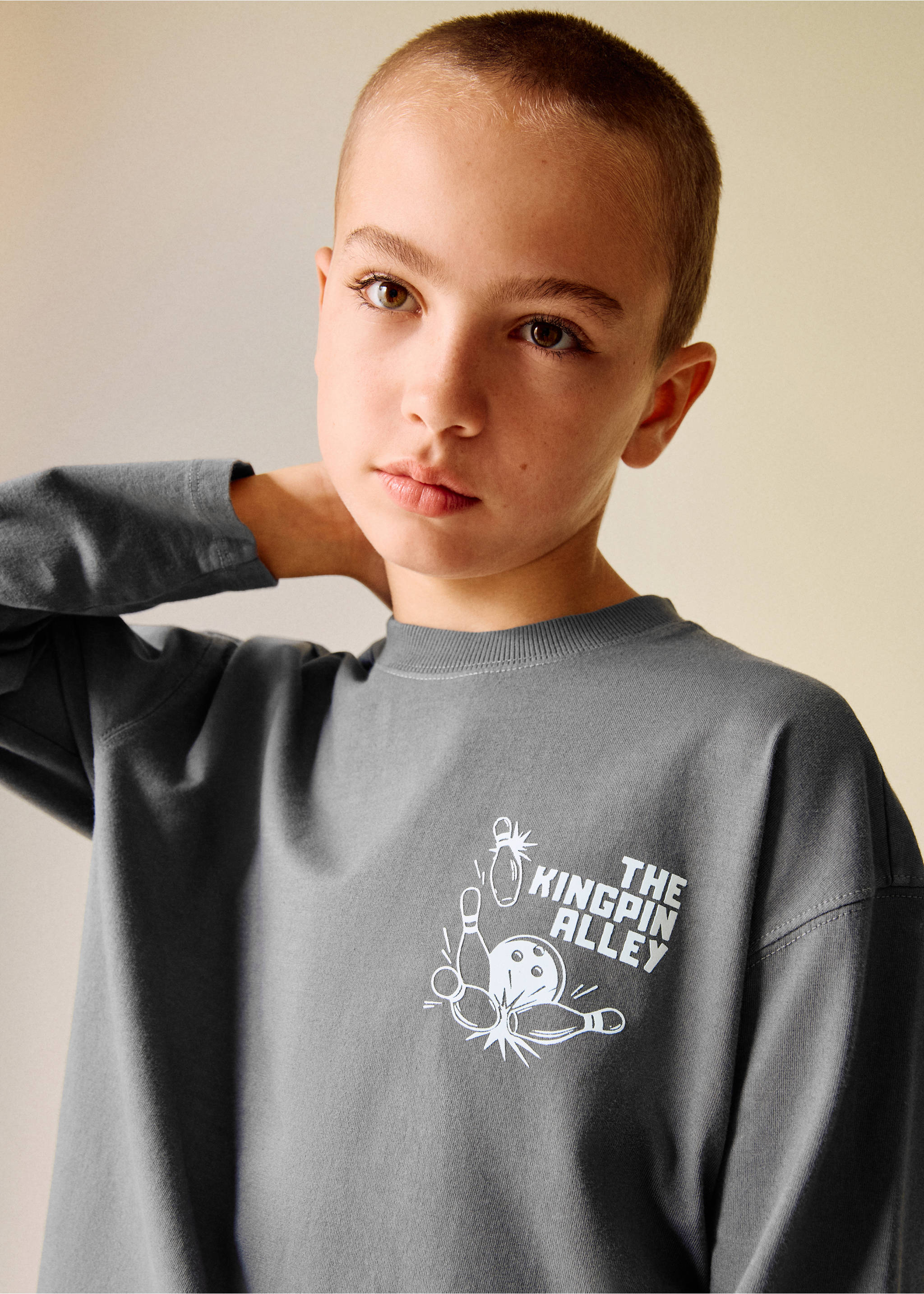 Printed cotton-blend t-shirt - Details of the article 1, Grey. Ref: 17026730-00.