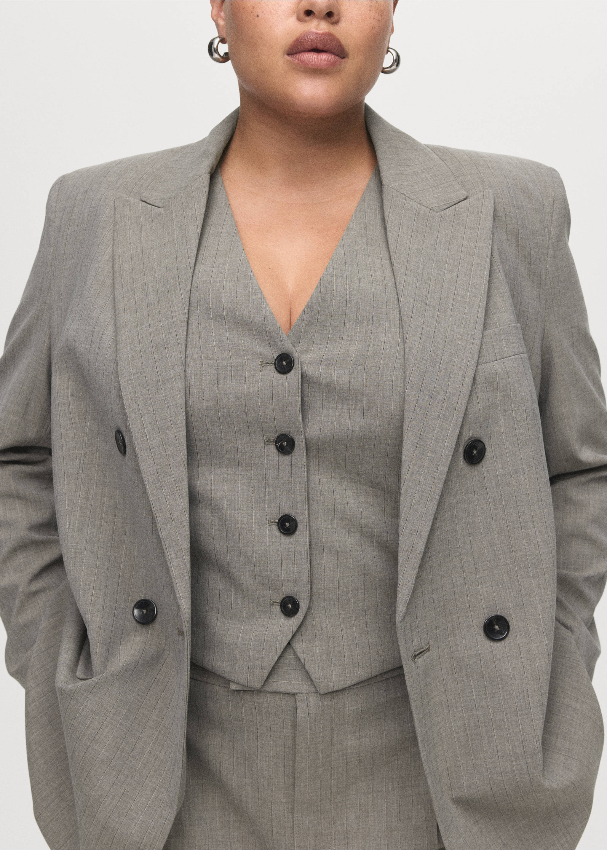 Wool-blend suit waistcoat - Details of the article 4, Grey. Ref: 17027141-00.