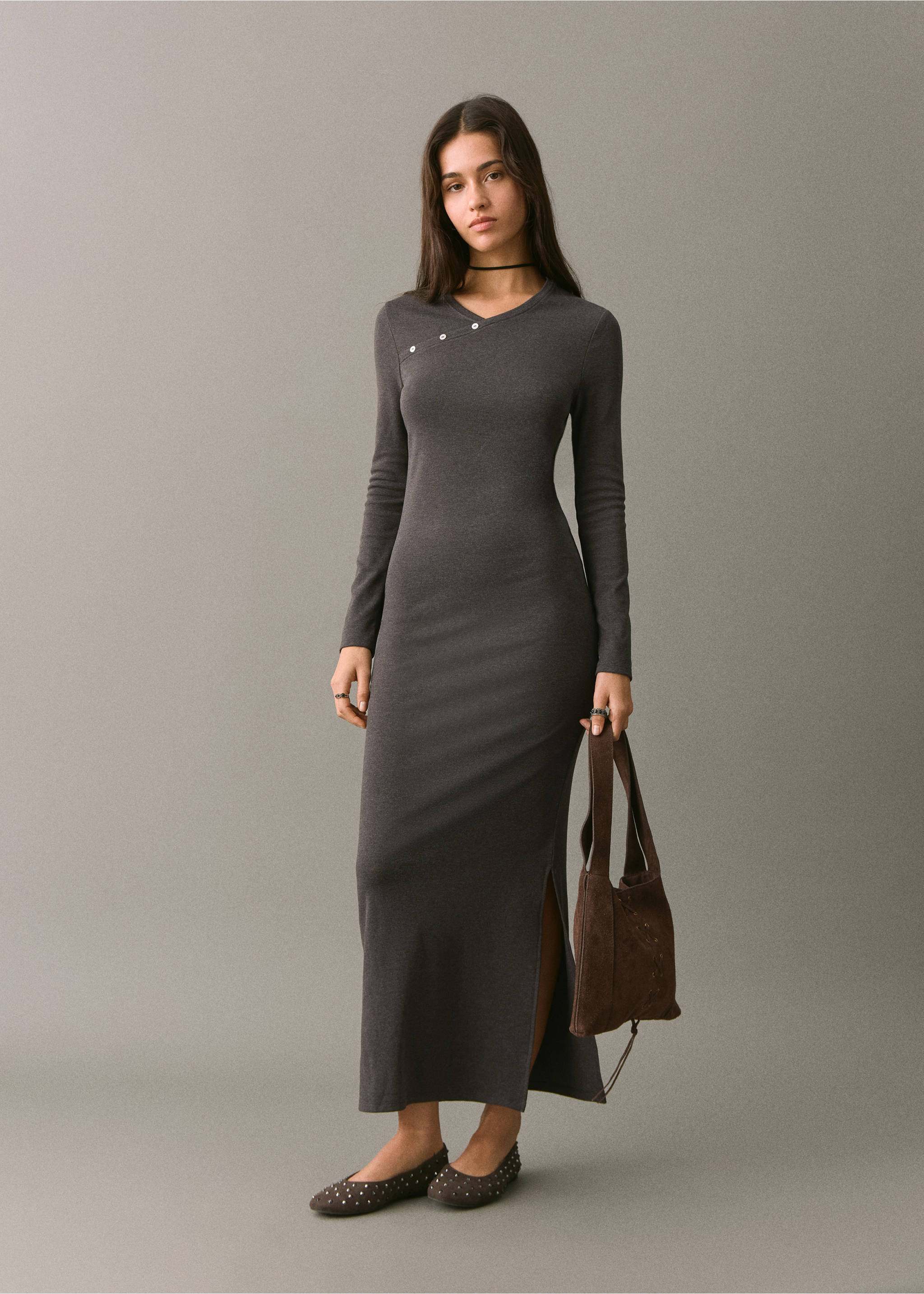 Long wrap dress - General plane, Dark Heather Grey. Ref: 17027764-00.