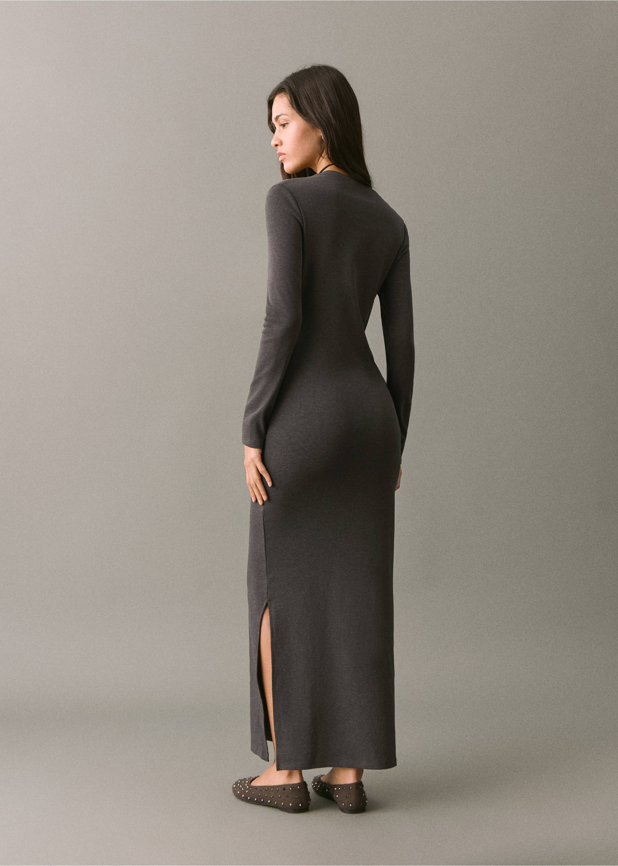 Long wrap dress - Reverse of the article, Dark Heather Grey. Ref: 17027764-00.