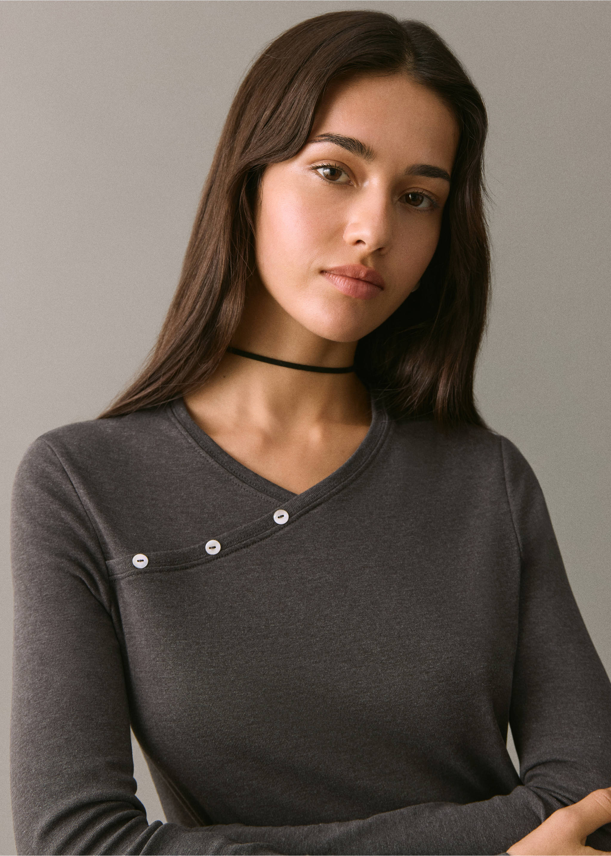 Long wrap dress - Details of the article 1, Dark Heather Grey. Ref: 17027764-00.