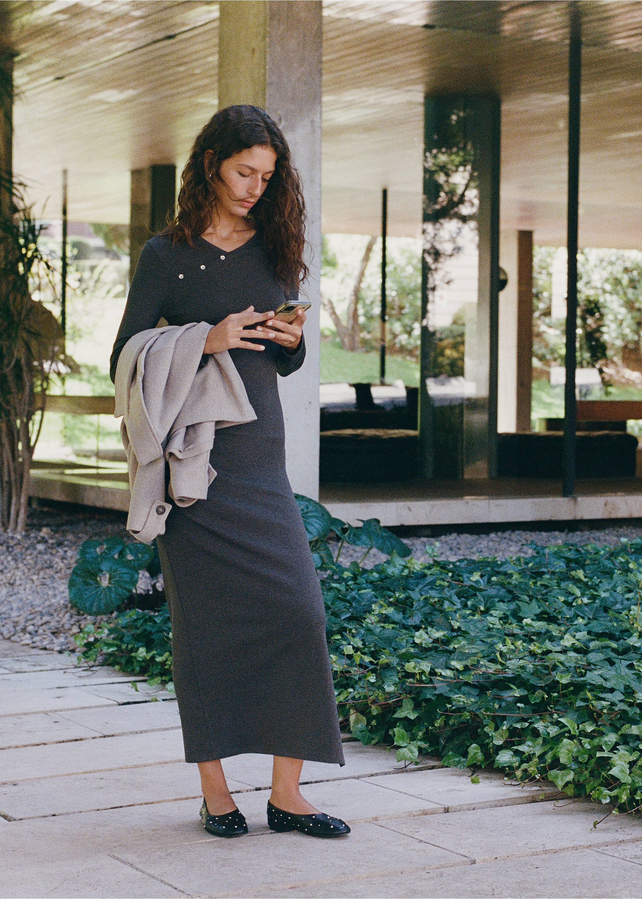 Long wrap dress - Details of the article 5, Dark Heather Grey. Ref: 17027764-00.