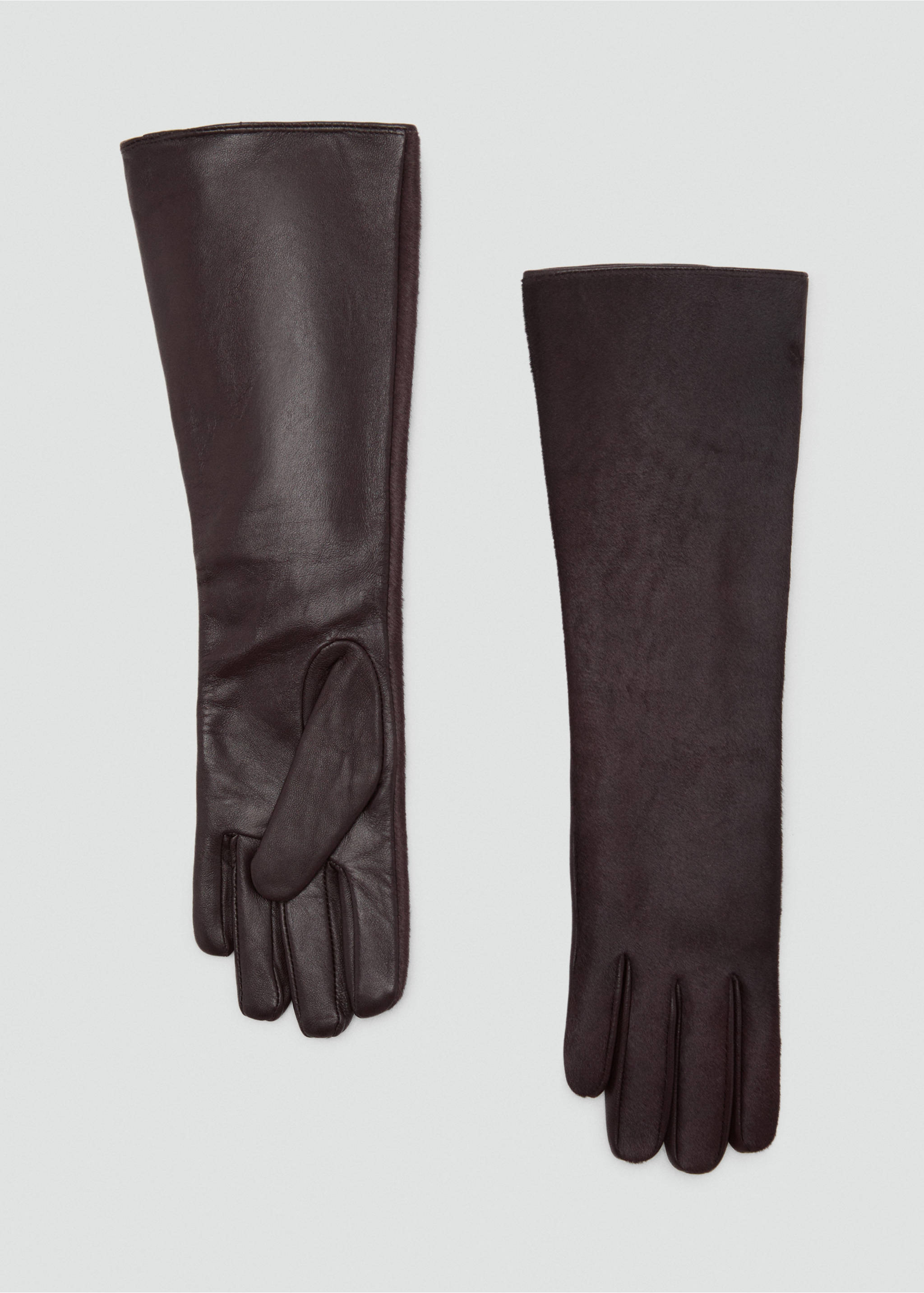 Gants longs en cuir et fausse fourrure - Article sans modèle, Chocolat. Ref: 17027777-00.