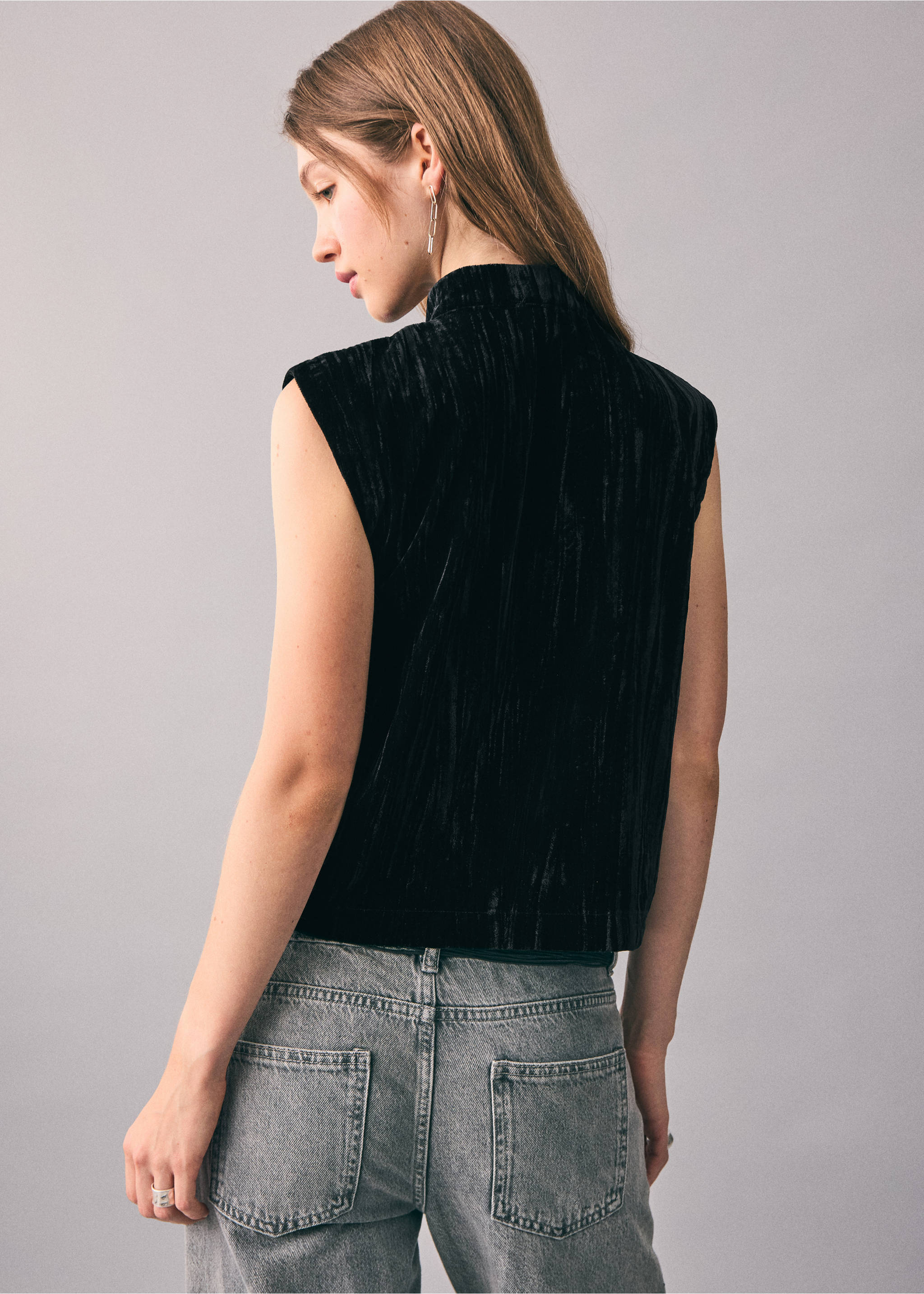 Velvet gilet - Reverse of the article, Black. Ref: 17027786-00.