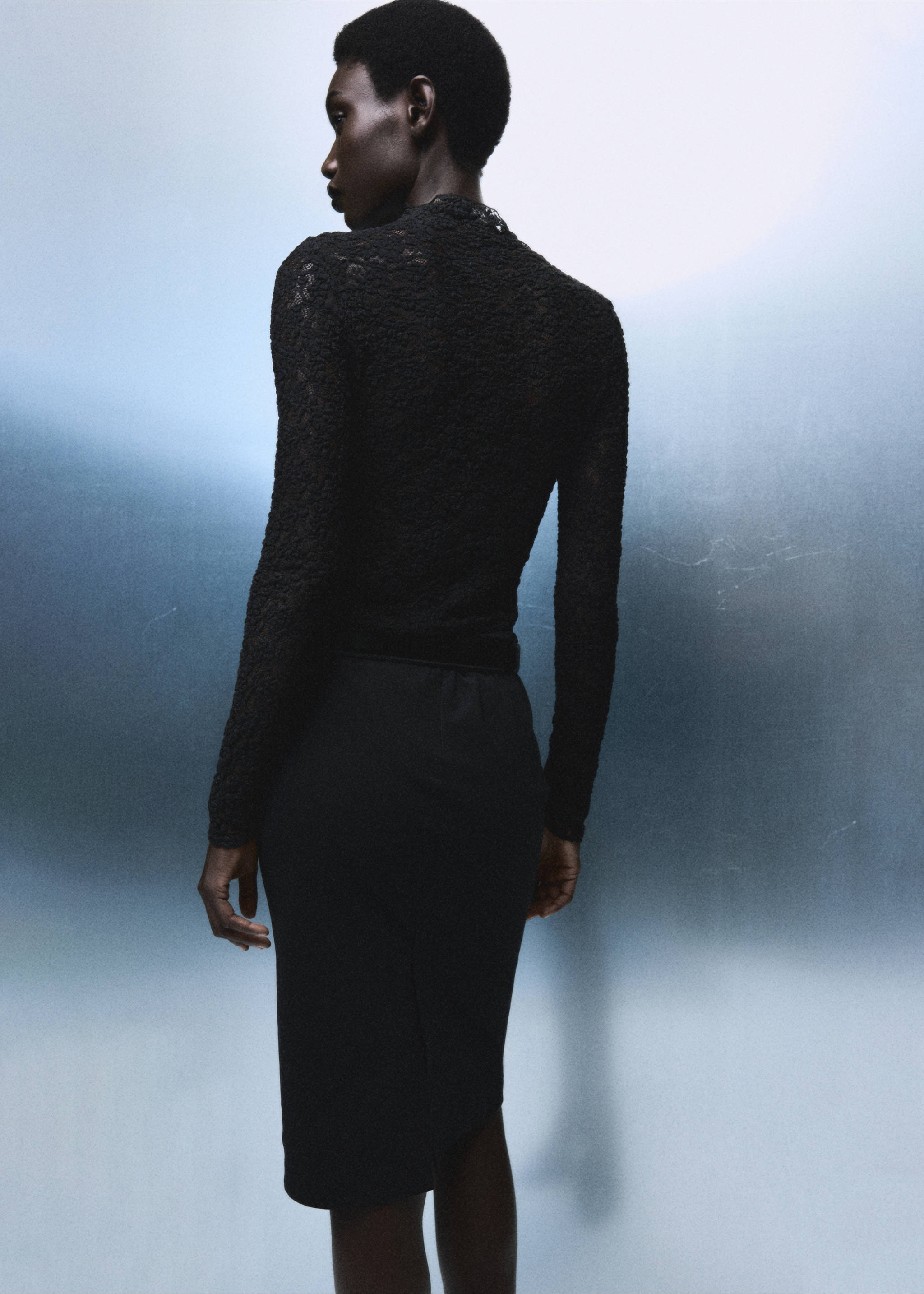 Lace top with perkins collar - Reverse of the article, Black. Ref: 17027794-00.